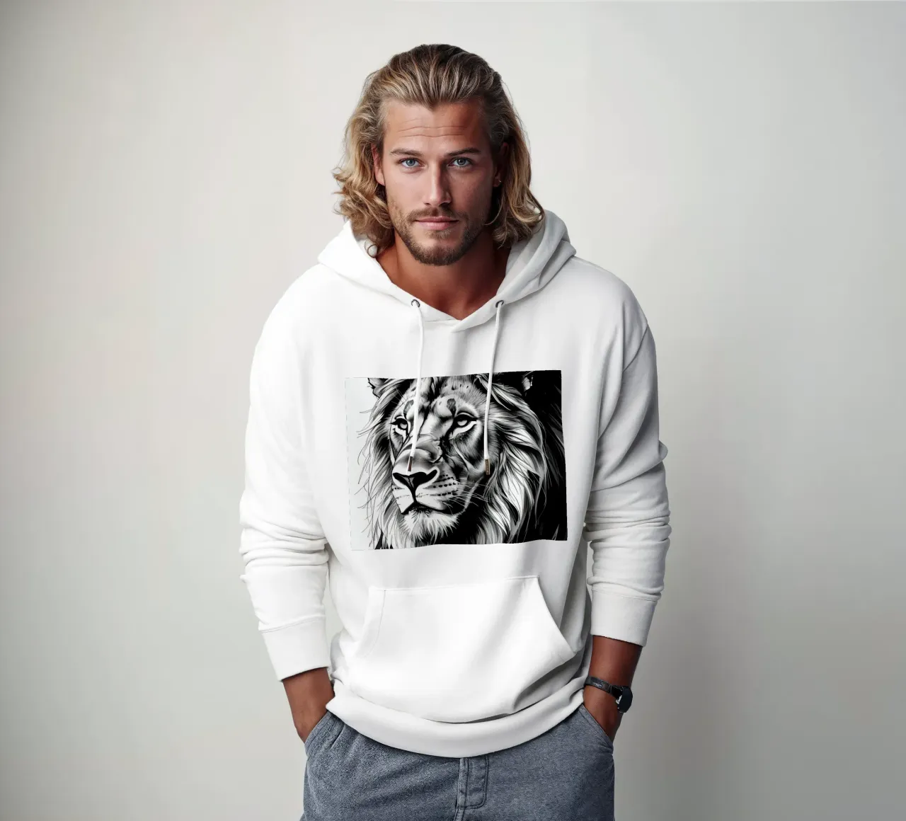 Ritratto di leone in bianco e nero felpa con cappuccio da DesignDoodle