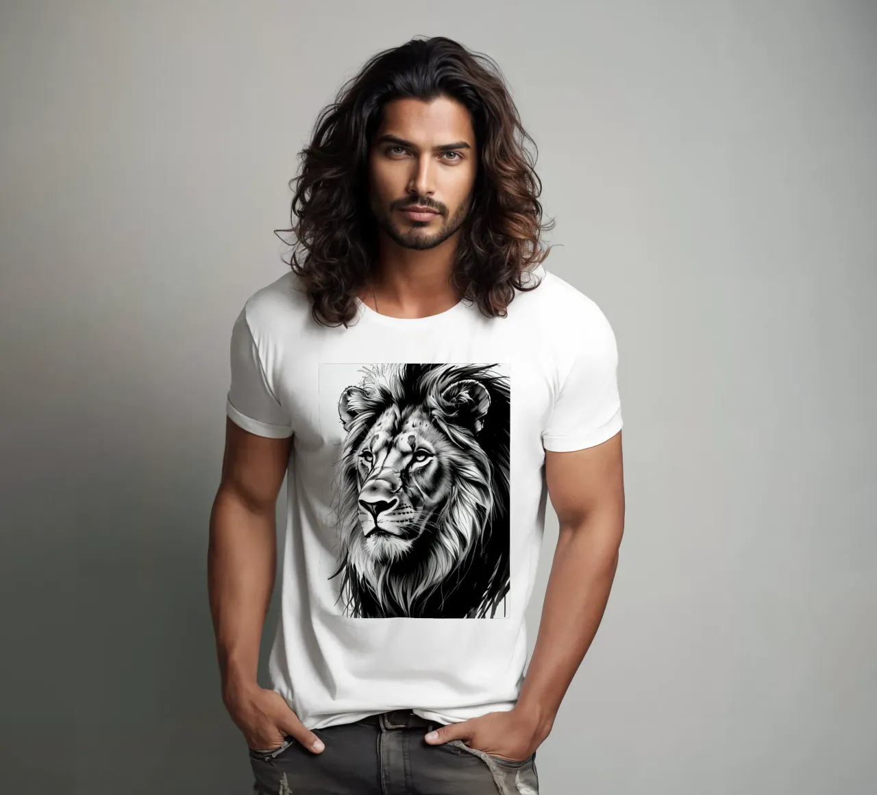 Ritratto di leone in bianco e nero t-shirt da DesignDoodle