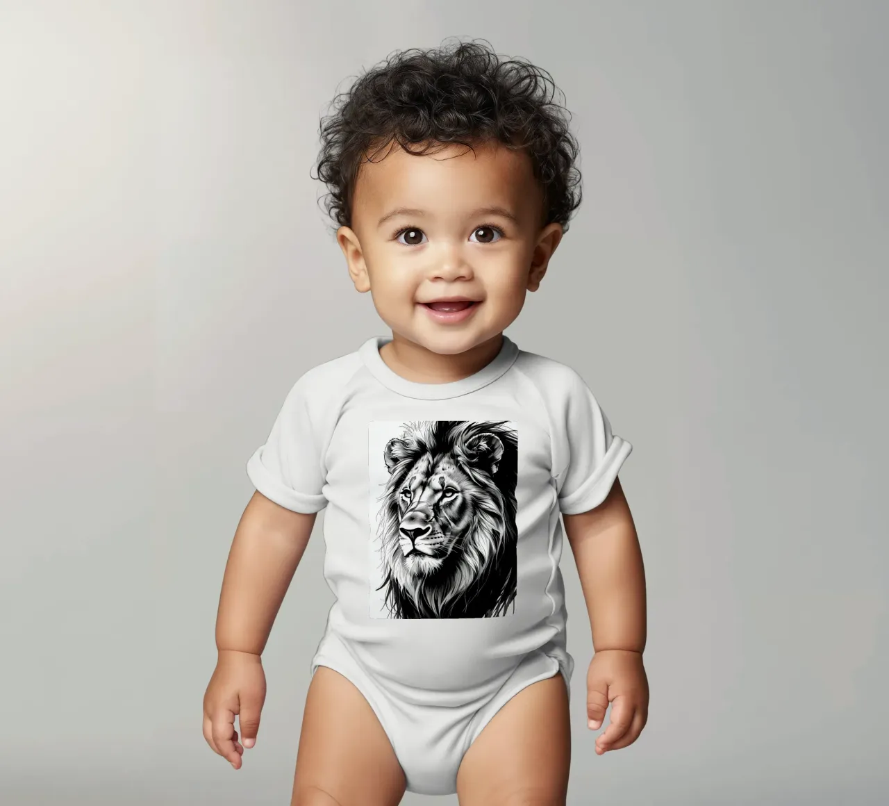 Schwarz-weißes Löwenporträt Kurzarm Babybody von DesignDoodle