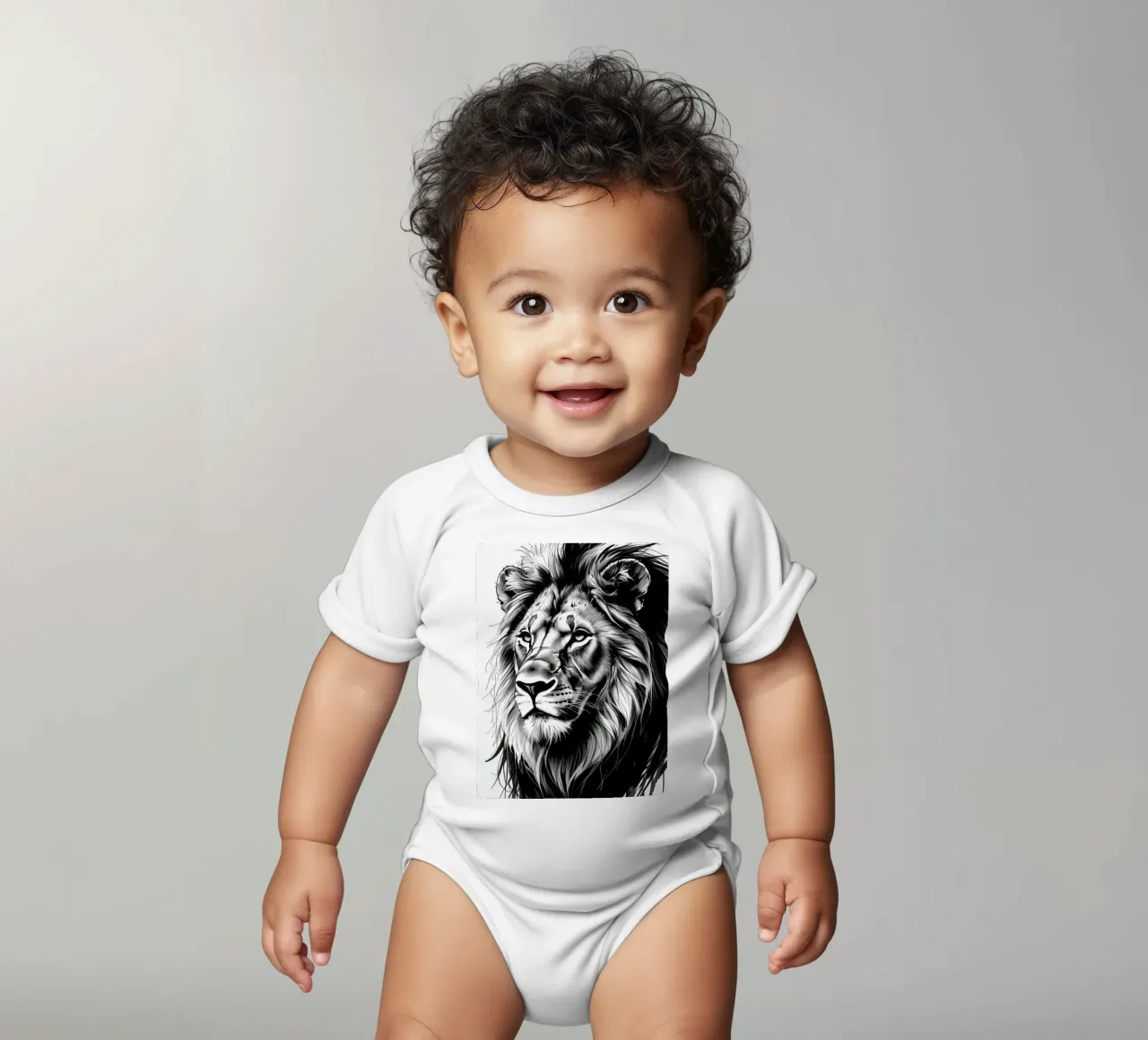 Zwart-wit leeuwenportret babyrompertje korte mouwen van DesignDoodle
