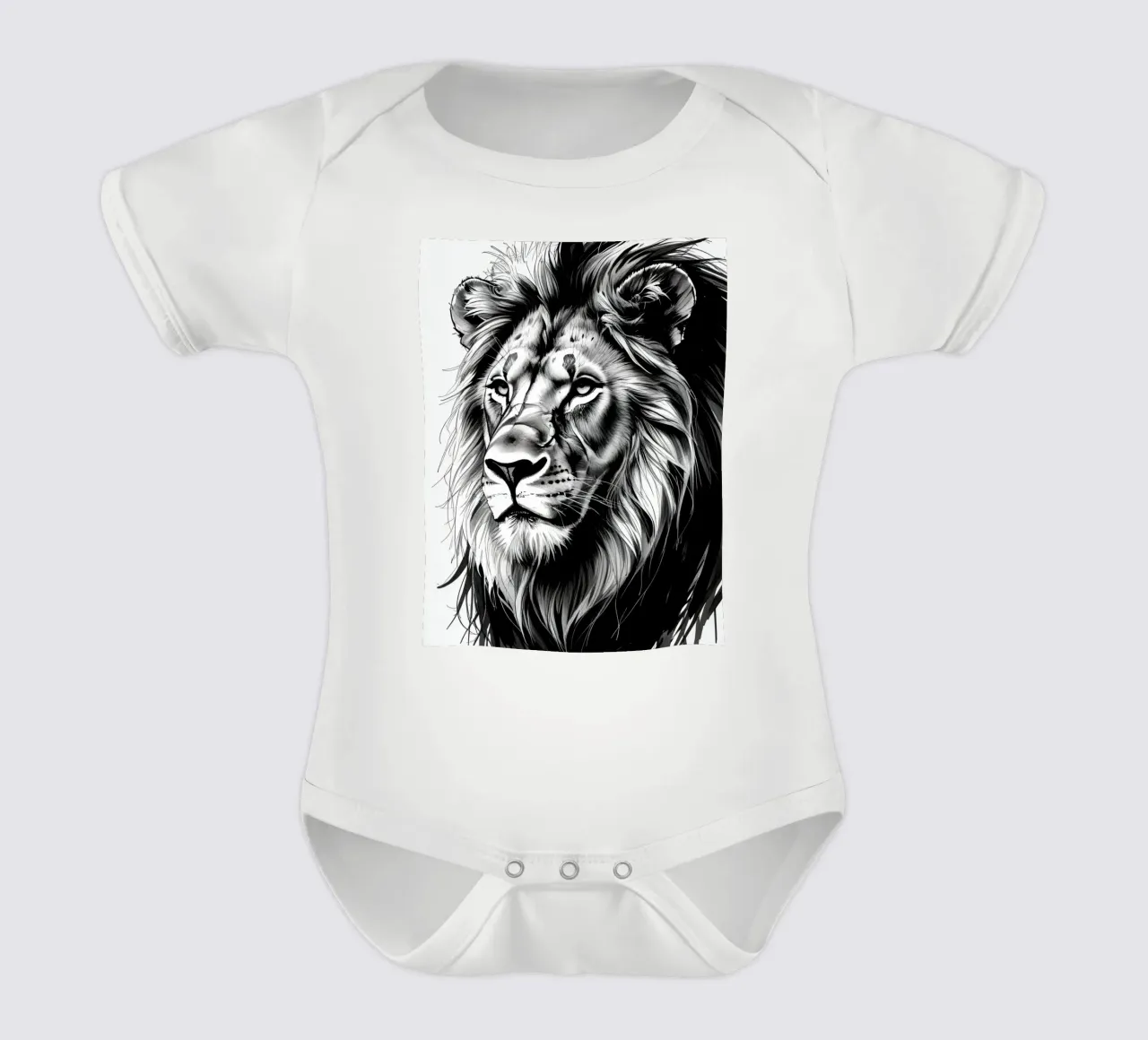 Schwarz-weißes Löwenporträt Kurzarm Babybody von DesignDoodle