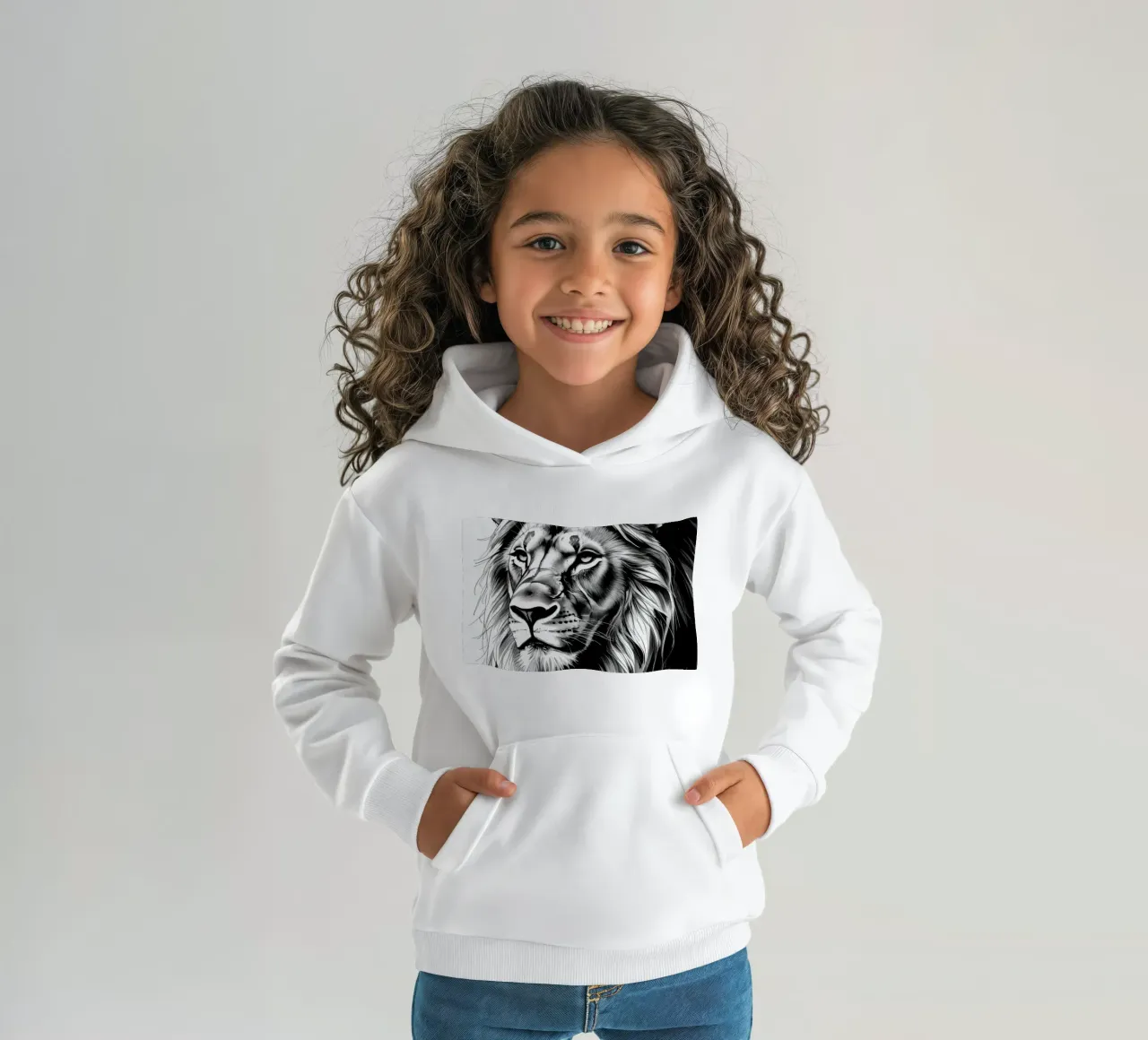 Ritratto di leone in bianco e nero felpa bambino con cappuccio da DesignDoodle