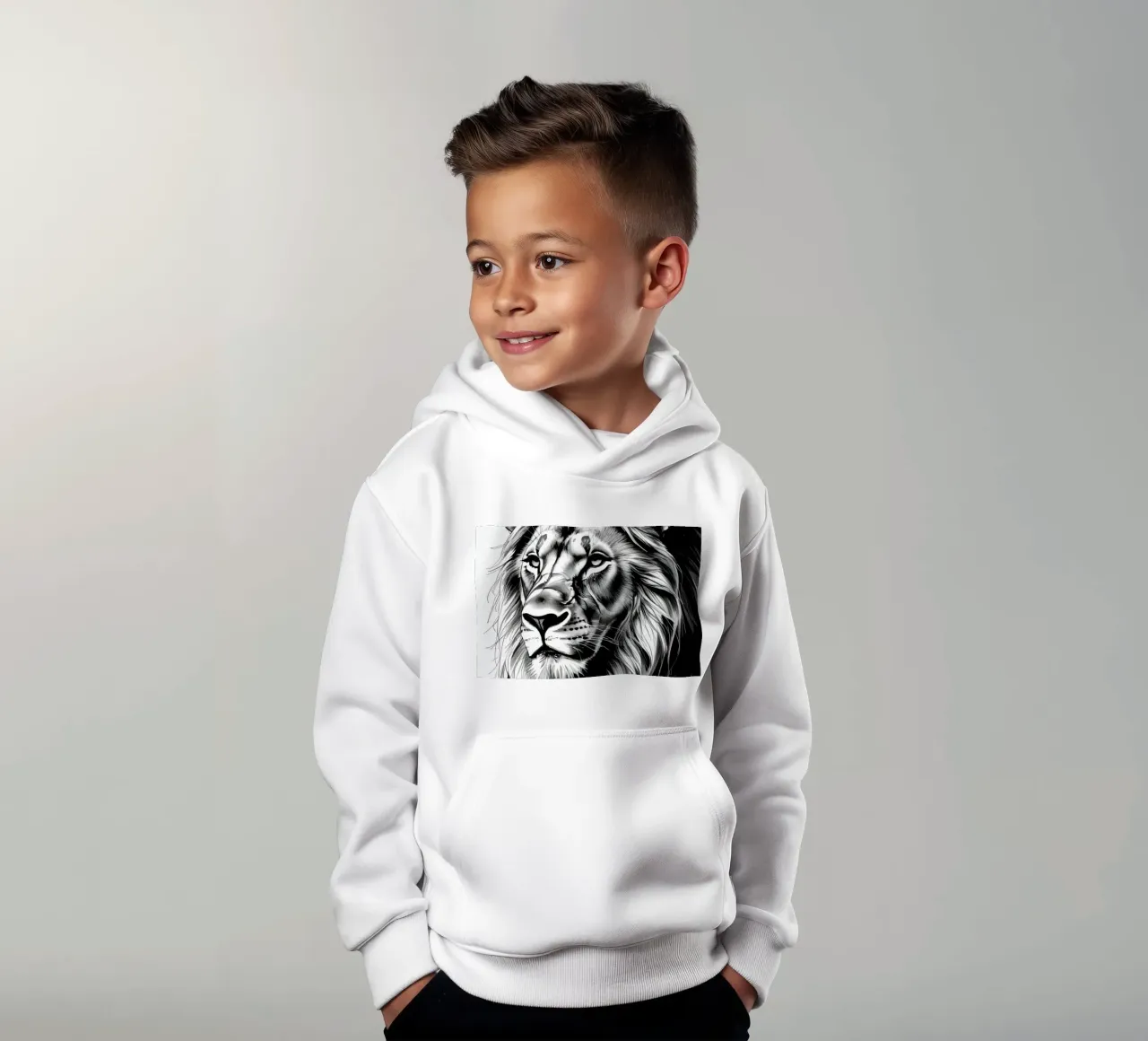 Ritratto di leone in bianco e nero felpa bambino con cappuccio da DesignDoodle