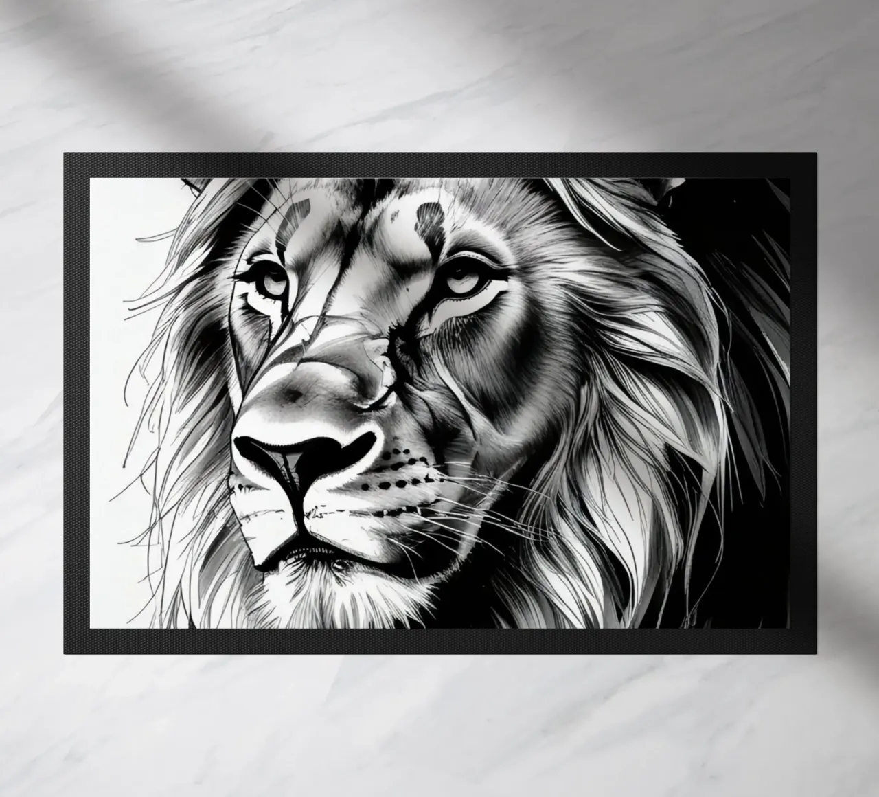 Ritratto di leone in bianco e nero zerbino da DesignDoodle