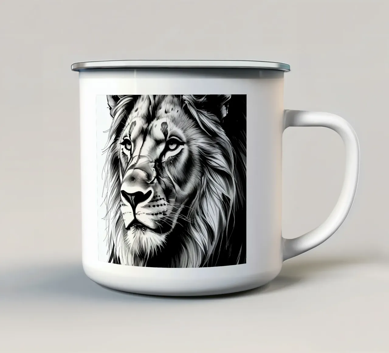 Zwart-wit leeuwenportret emaille mok van DesignDoodle