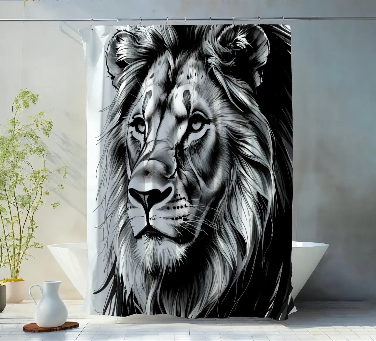 Ritratto di leone in bianco e nero tenda da doccia da DesignDoodle