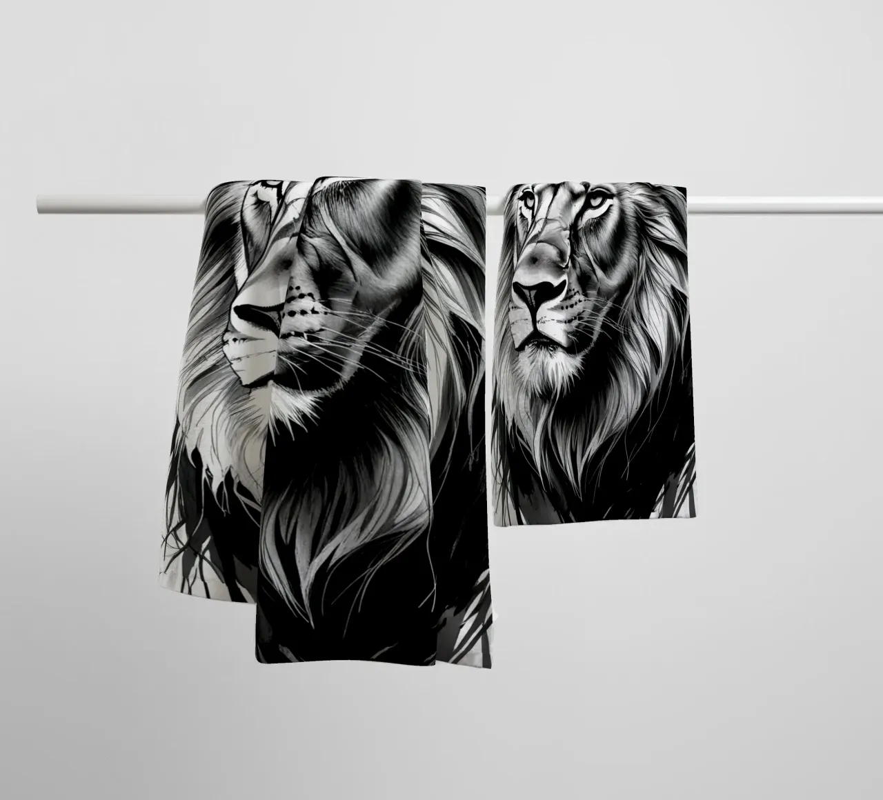 Ritratto di leone in bianco e nero asciugamano da bagno da DesignDoodle