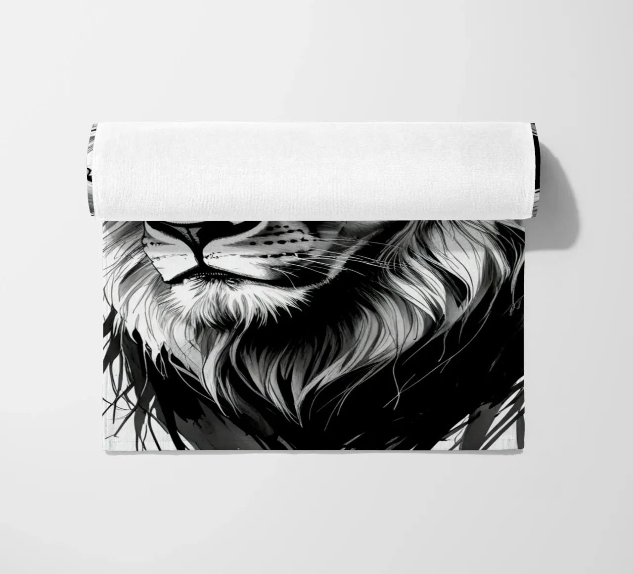 Ritratto di leone in bianco e nero telo mare da DesignDoodle