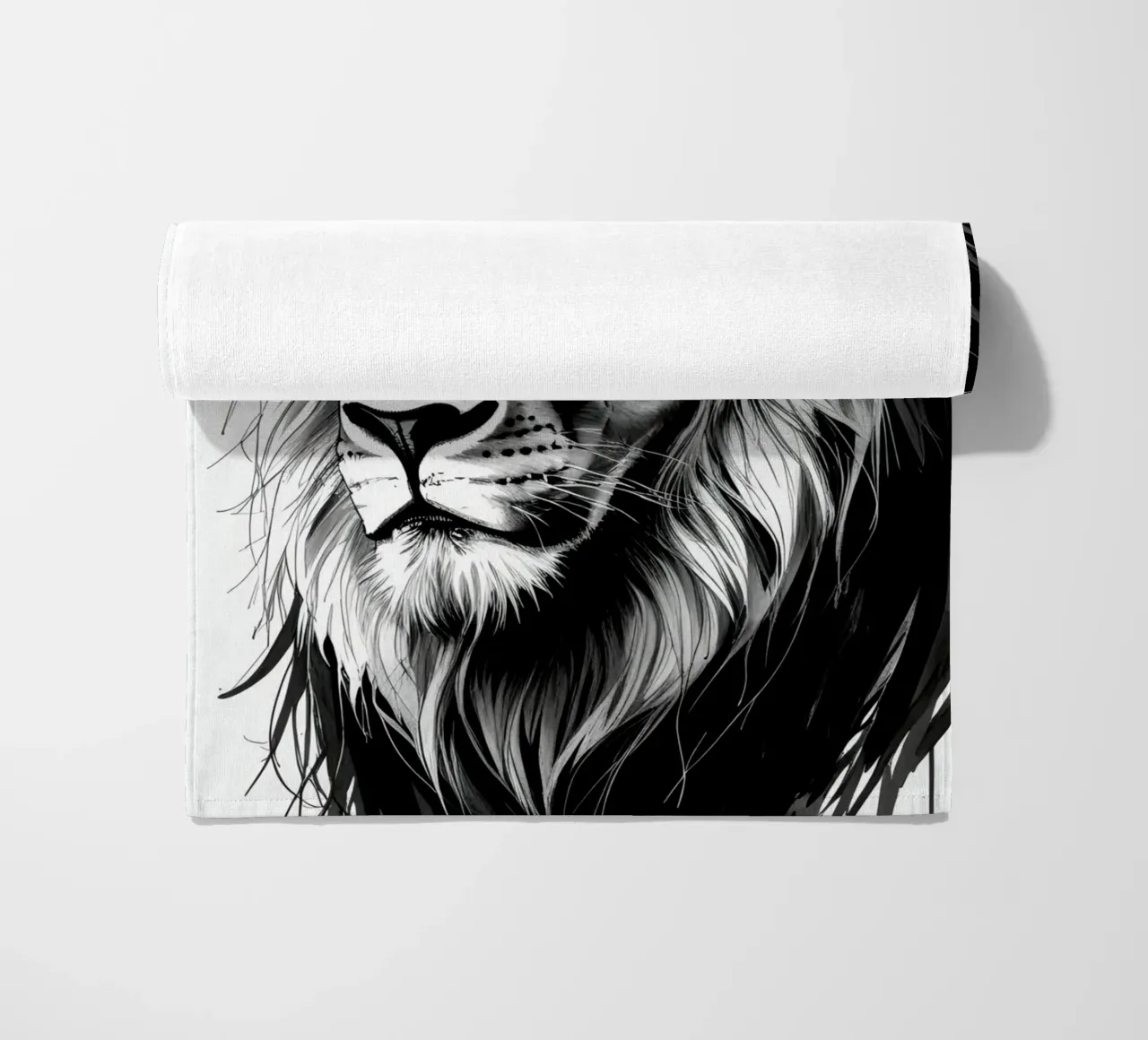 Ritratto di leone in bianco e nero telo mare da DesignDoodle