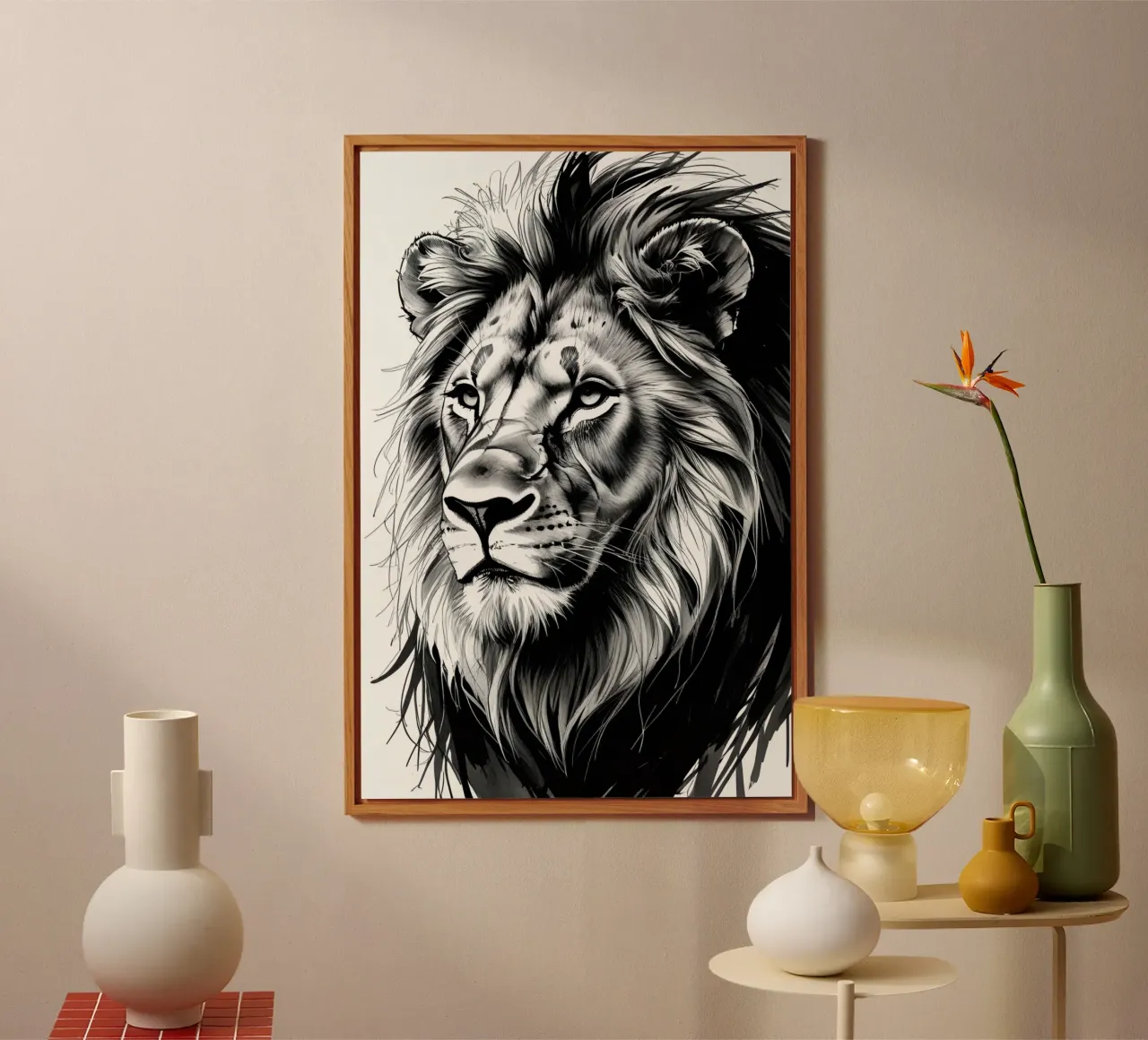 Ritratto di leone in bianco e nero alluminio dibond da DesignDoodle