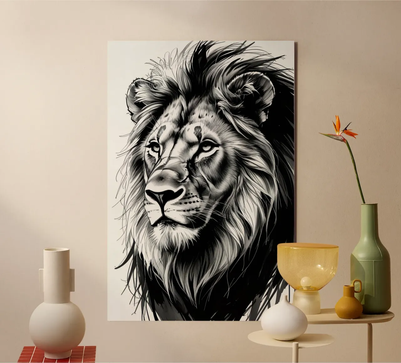 Ritratto di leone in bianco e nero alluminio dibond da DesignDoodle