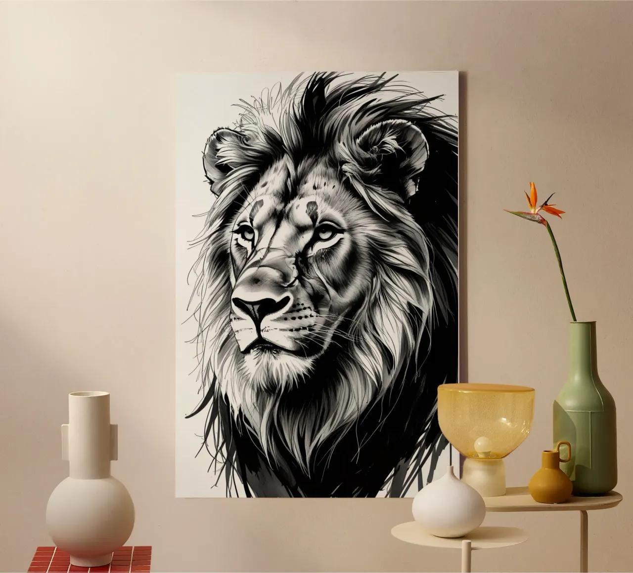 Zwart-wit leeuwenportret canvas van DesignDoodle