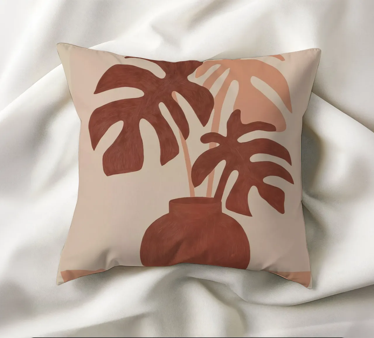 Brown window leaf (Monstera) | Boho Design decorative cushion by Autofocus
