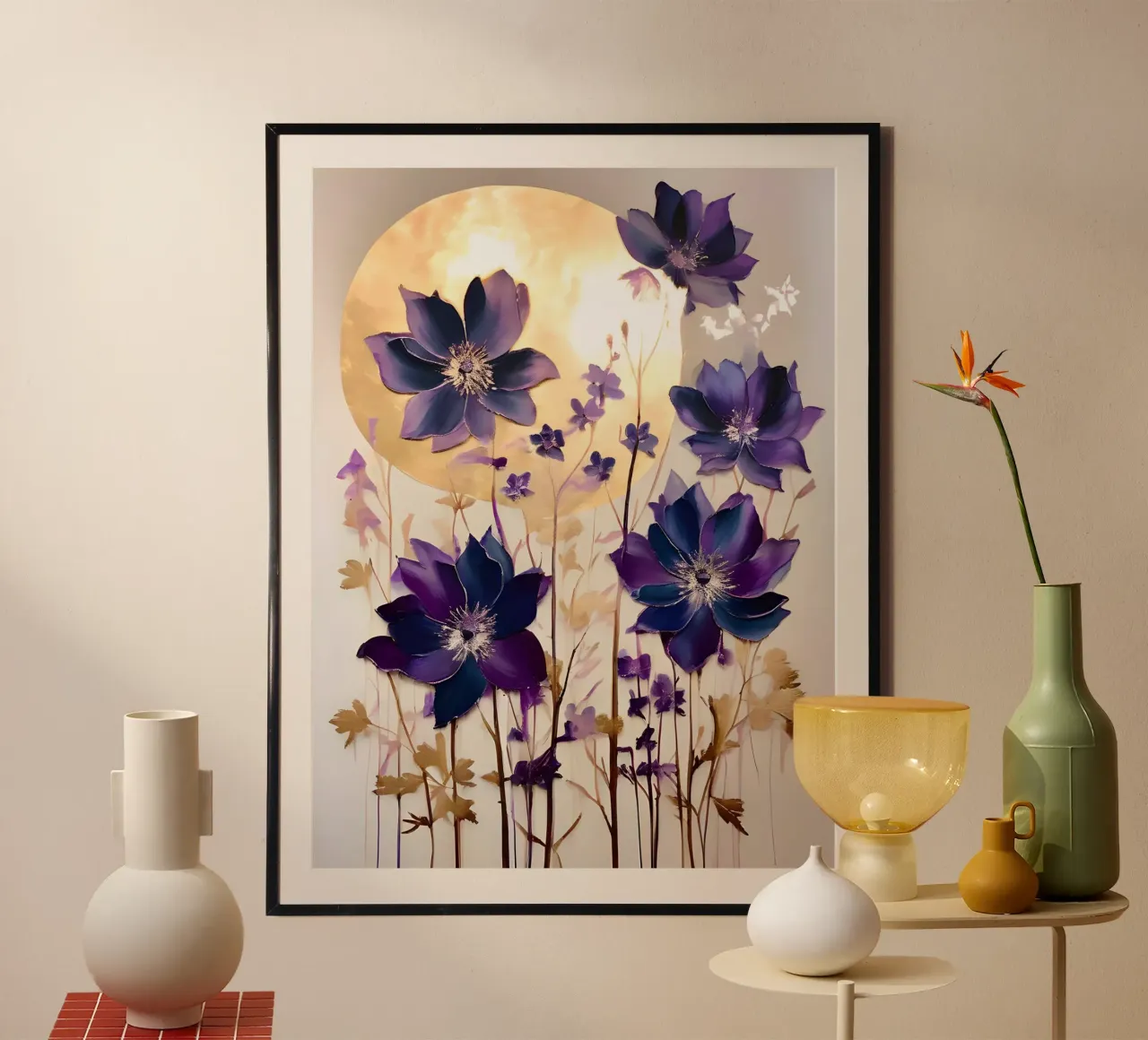 Fioritura lunare poster con telaio in legno da Artistic-shop