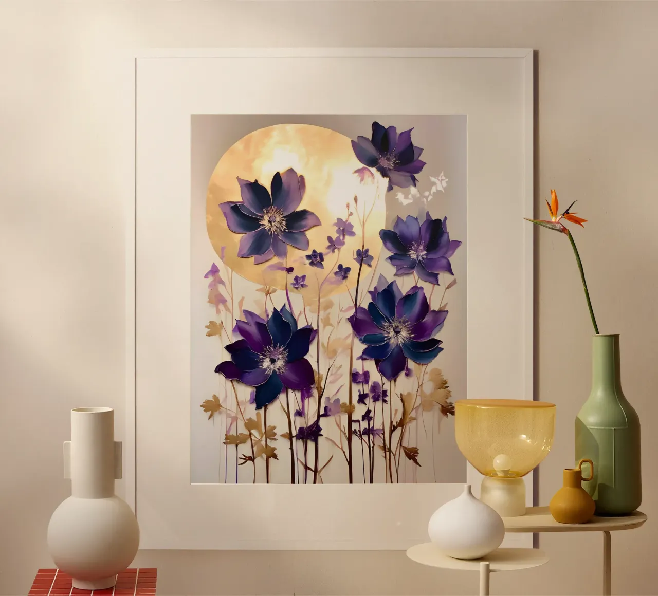 Fioritura lunare poster con telaio in legno da Artistic-shop