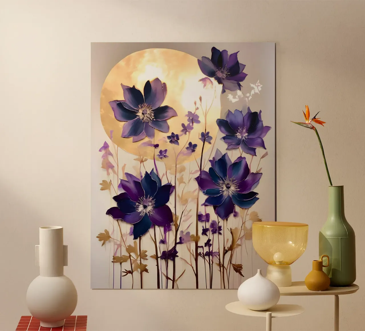 Fioritura lunare poster con telaio in legno da Artistic-shop
