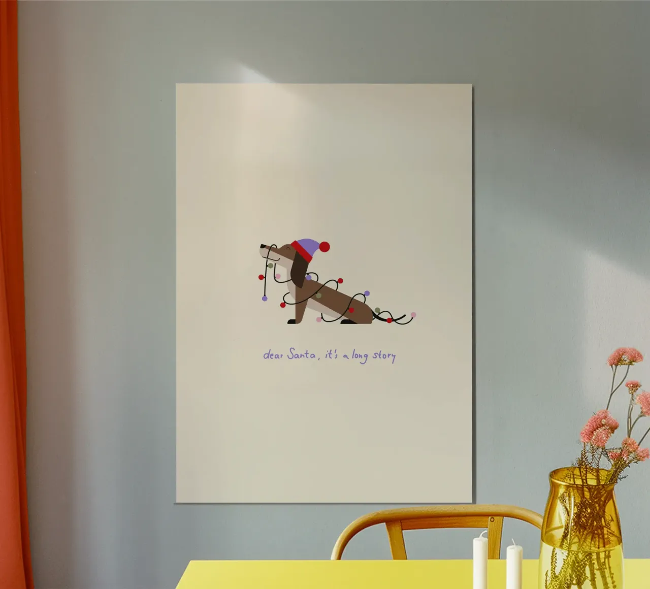 Merry Woofmas - è una lunga storia - Dackel mit Lichterkette alluminio dibond da Carolin Vonhoff