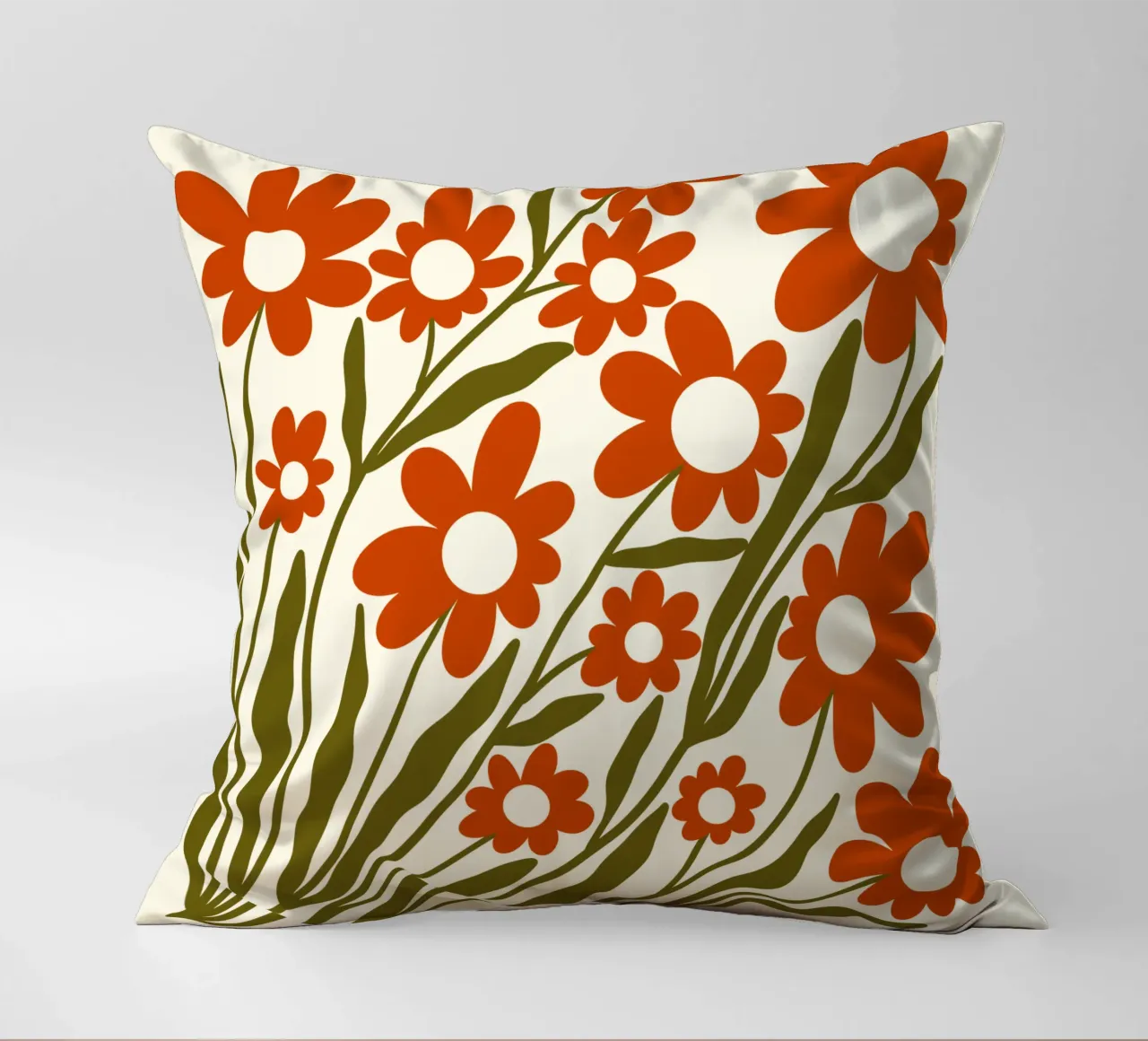 Groovy Retro 60s Orange Flowers cuscino da TijanaArtStudio88