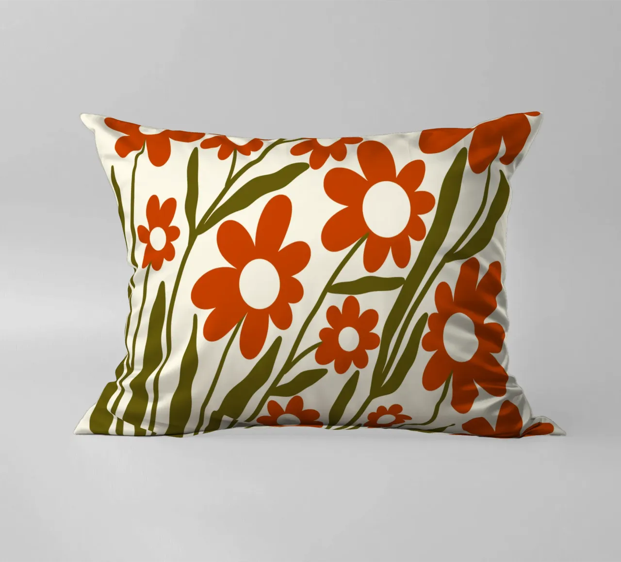 Groovy Retro 60s Orange Flowers cuscino da TijanaArtStudio88