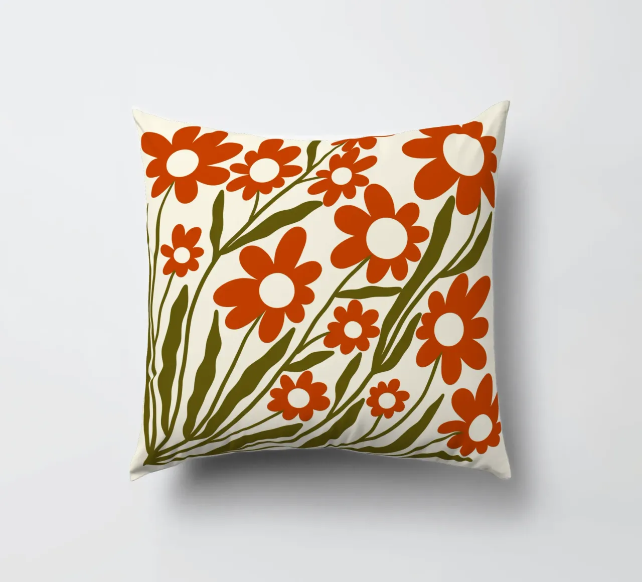Groovy Retro 60s Orange Flowers cuscino da TijanaArtStudio88