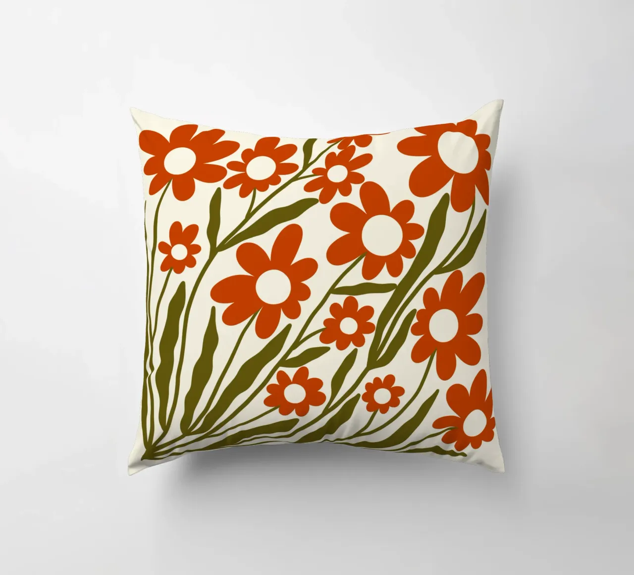 Groovy Retro 60s Orange Flowers cuscino da TijanaArtStudio88