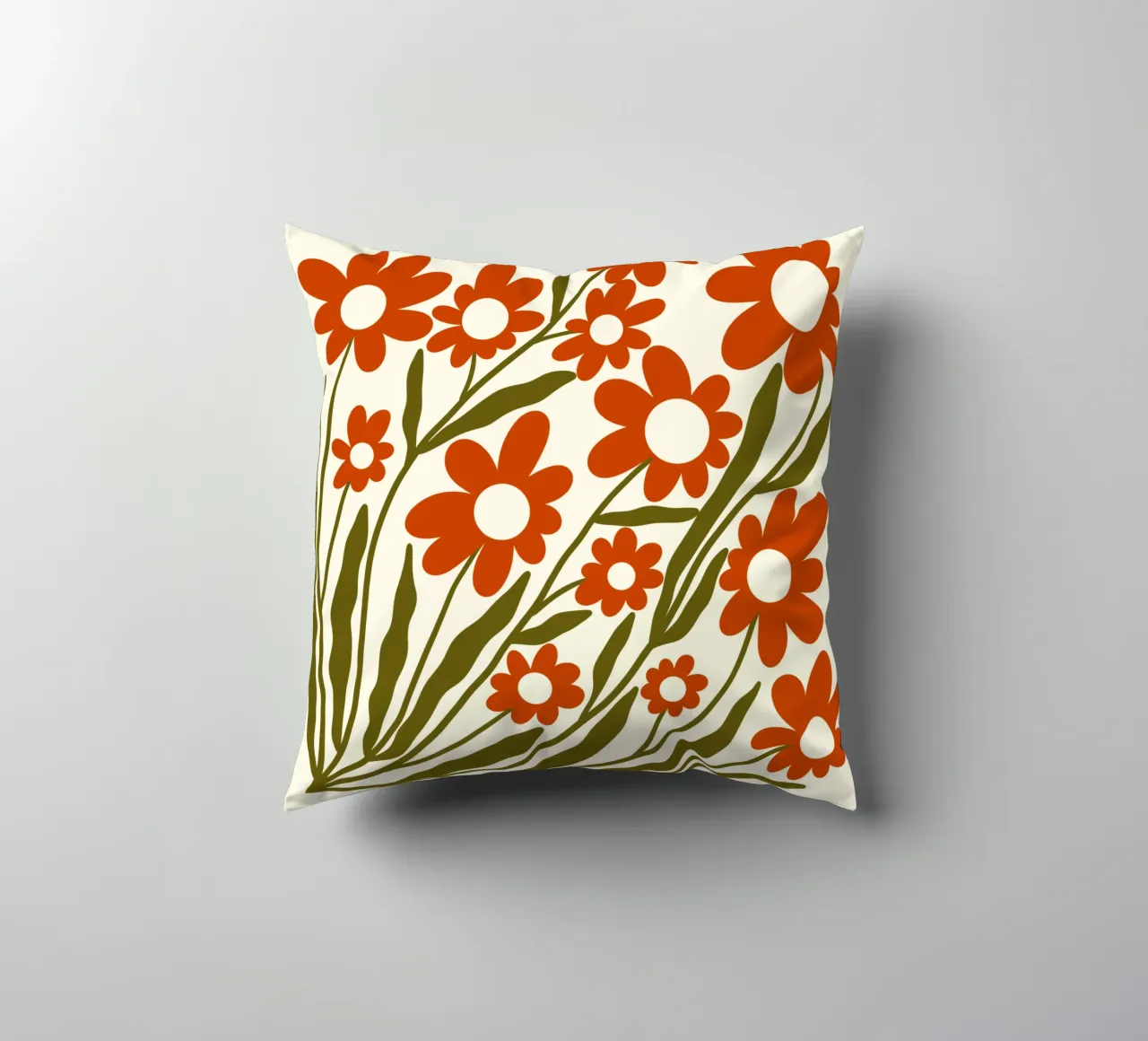Groovy Retro 60s Orange Flowers cuscino da TijanaArtStudio88