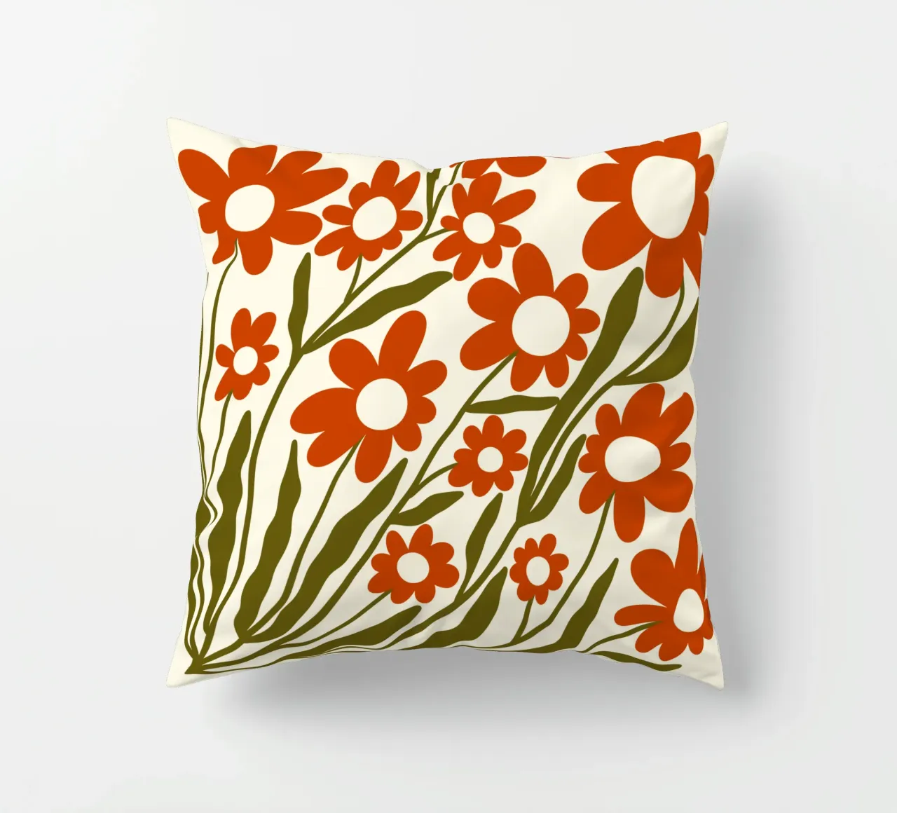 Groovy Retro 60s Orange Flowers cuscino da TijanaArtStudio88