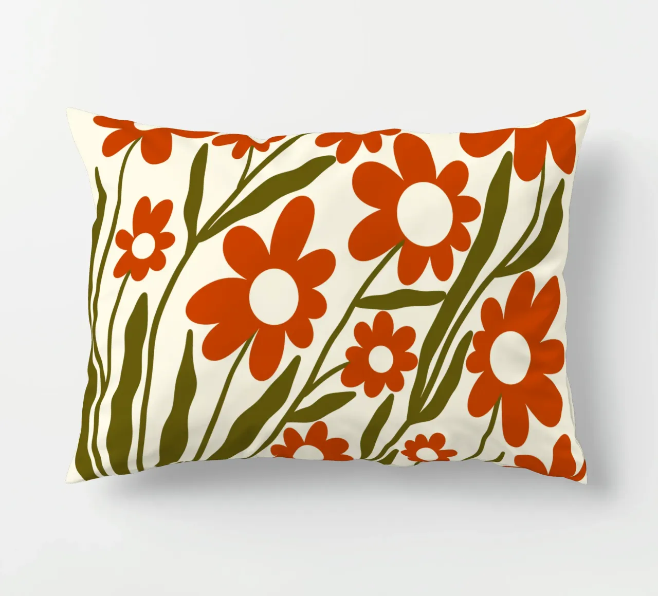 Groovy Retro 60s Orange Flowers cuscino da TijanaArtStudio88