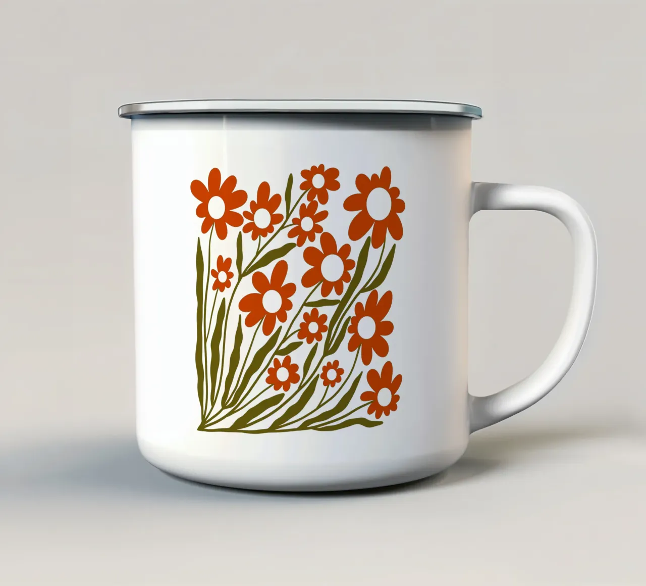 Groovy Retro 60s Orange Flowers tazza in smalto da TijanaArtStudio88