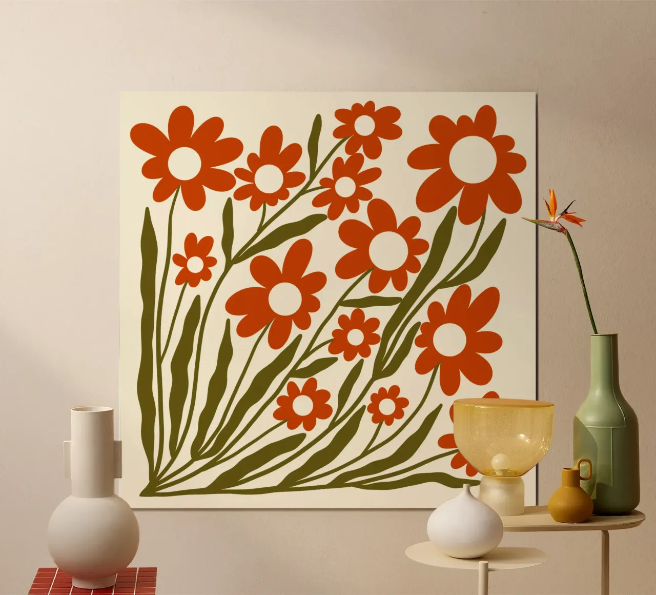 Groovy Retro 60s Orange Flowers carta hahnemühle da TijanaArtStudio88