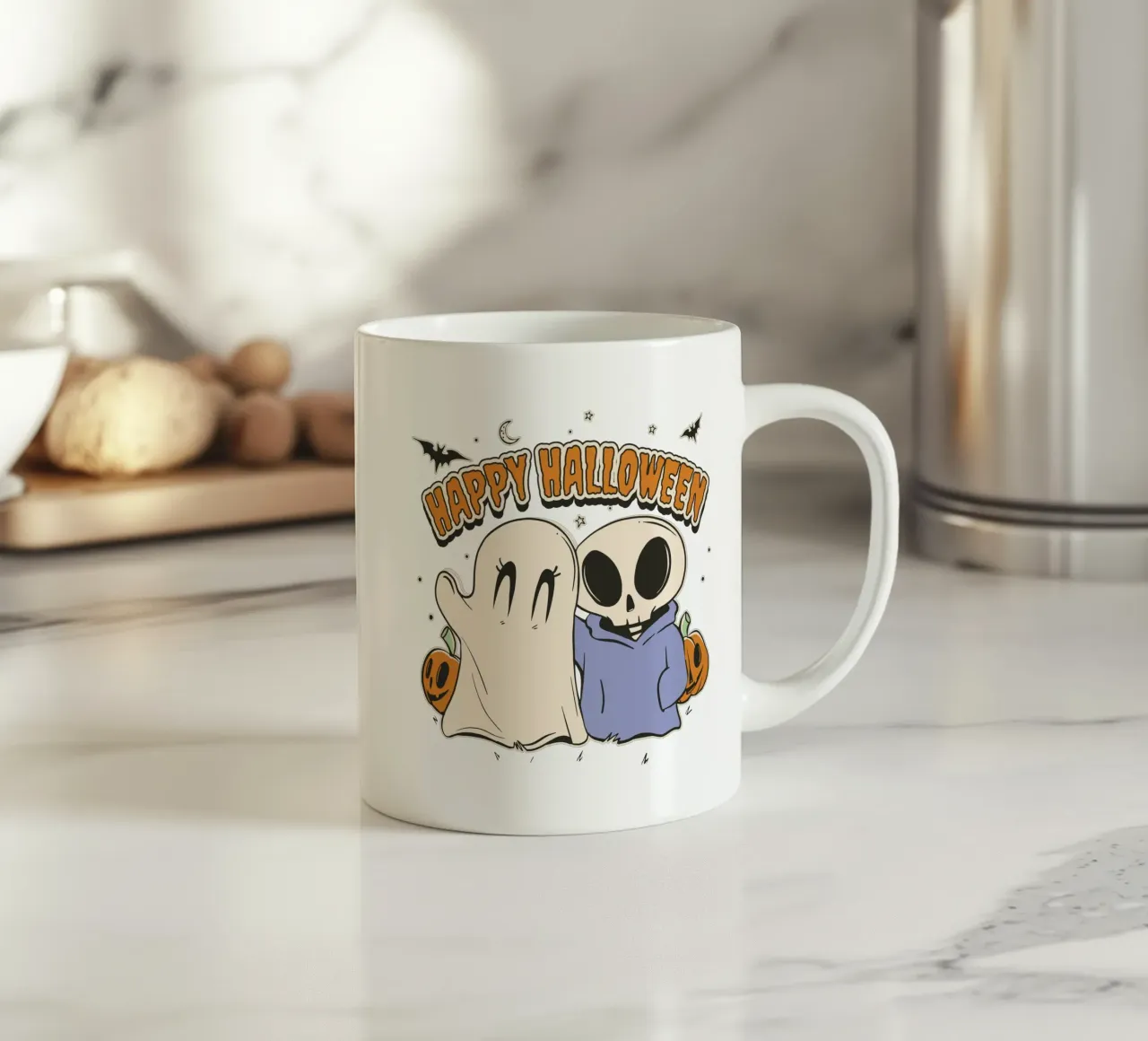 Fantasma e scheletro di Halloween tazza in ceramica da TeeLab