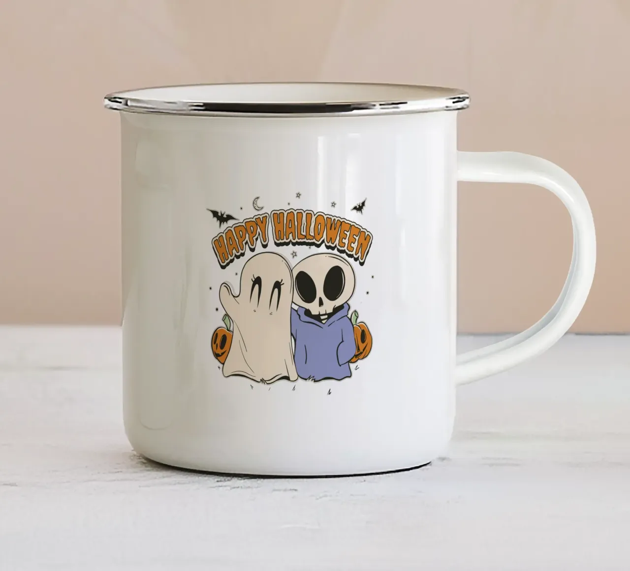 Fantasma e scheletro di Halloween tazza in smalto da TeeLab