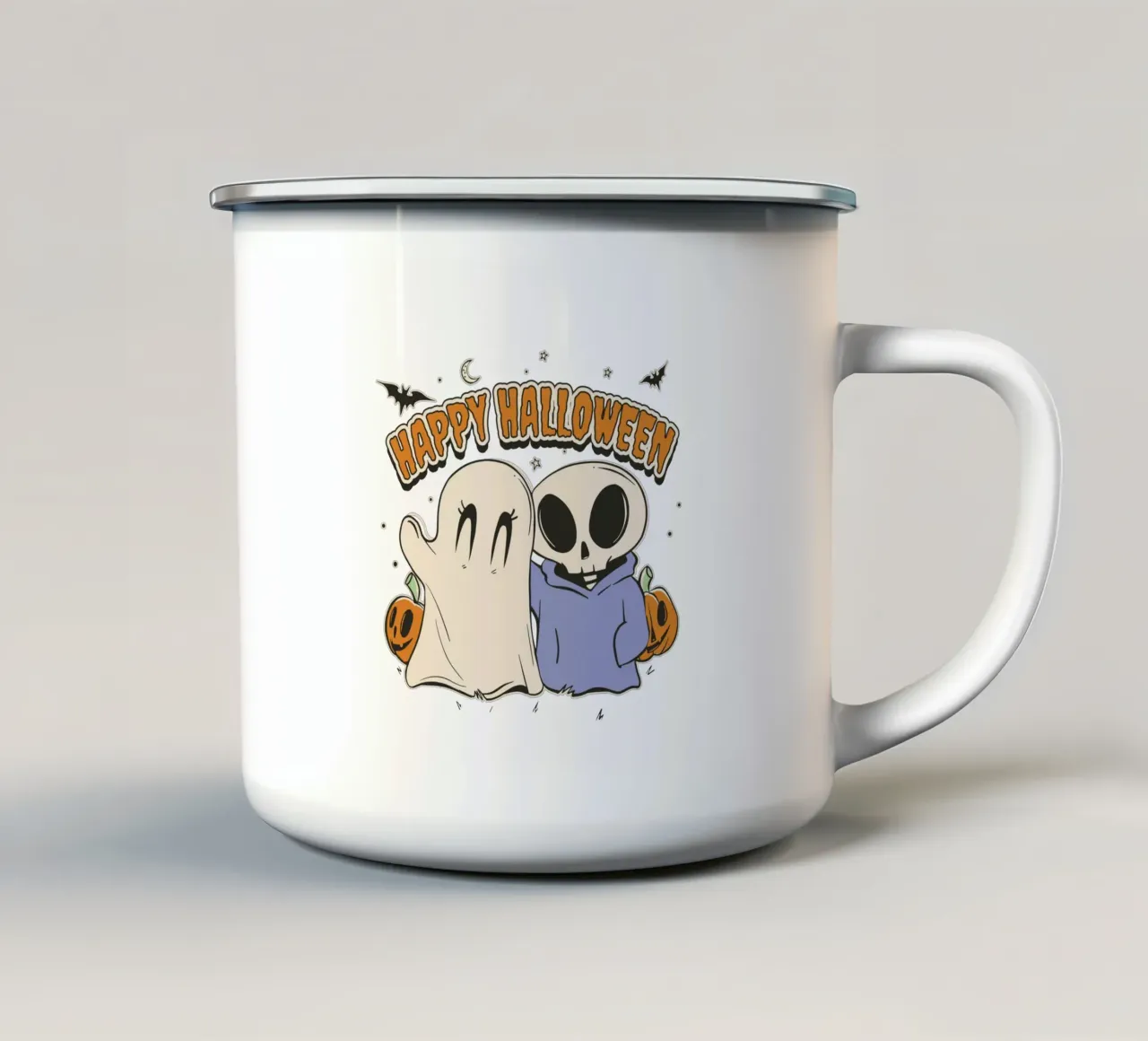 Fantasma e scheletro di Halloween tazza in smalto da TeeLab