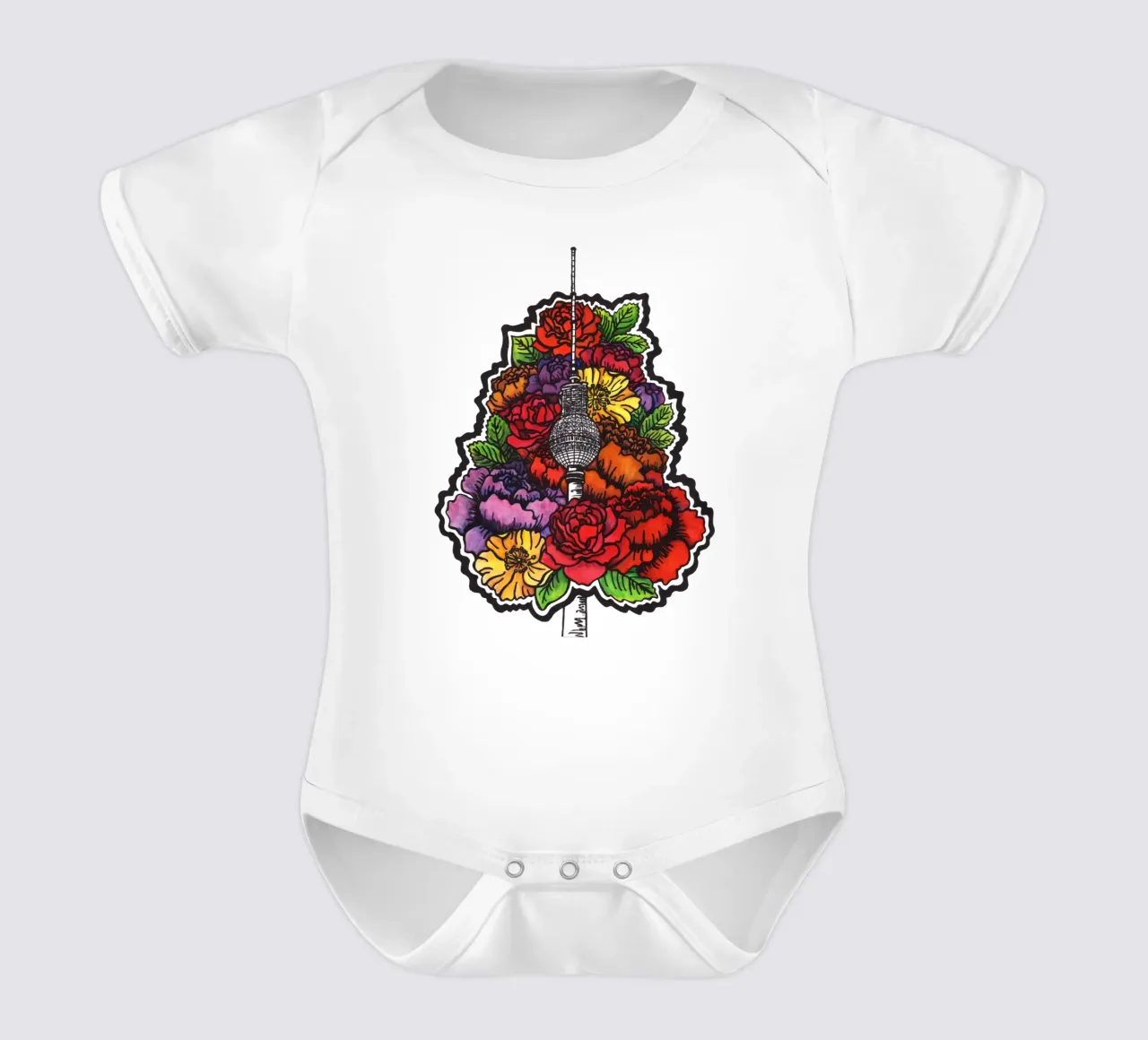 Blumen-Fernsehturm Kurzarm Babybody von KP Design
