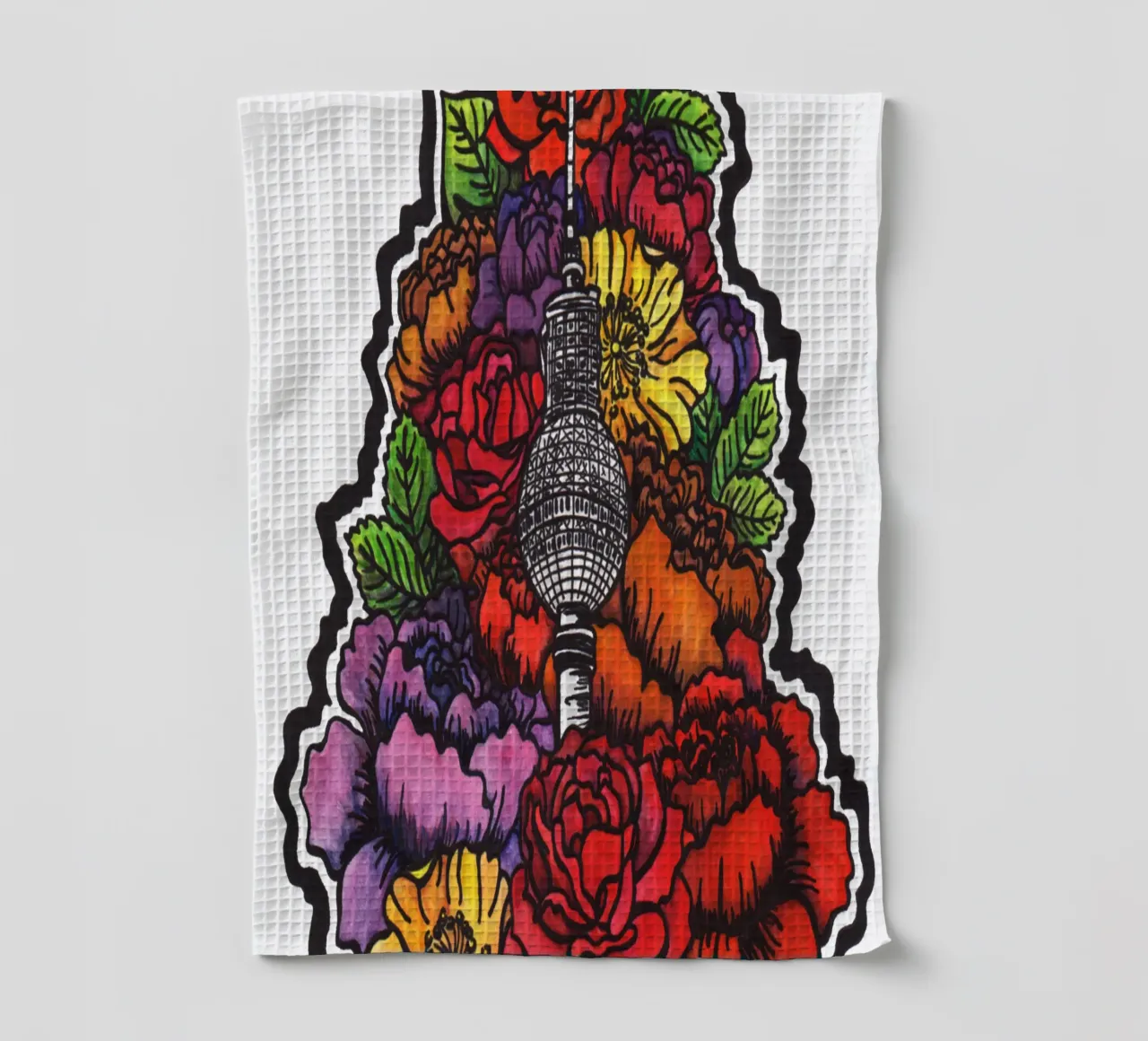 Blumen-Fernsehturm Geschirrtuch von KP Design