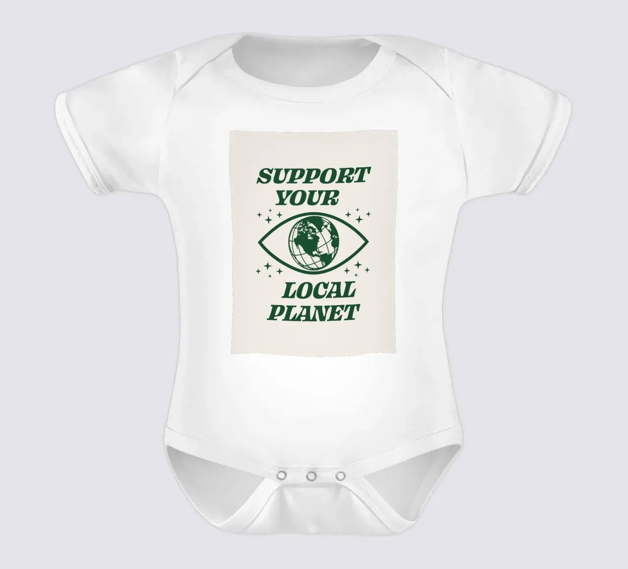 Support your Local Planet short-sleeve baby romper by Eco Rebel Creative
