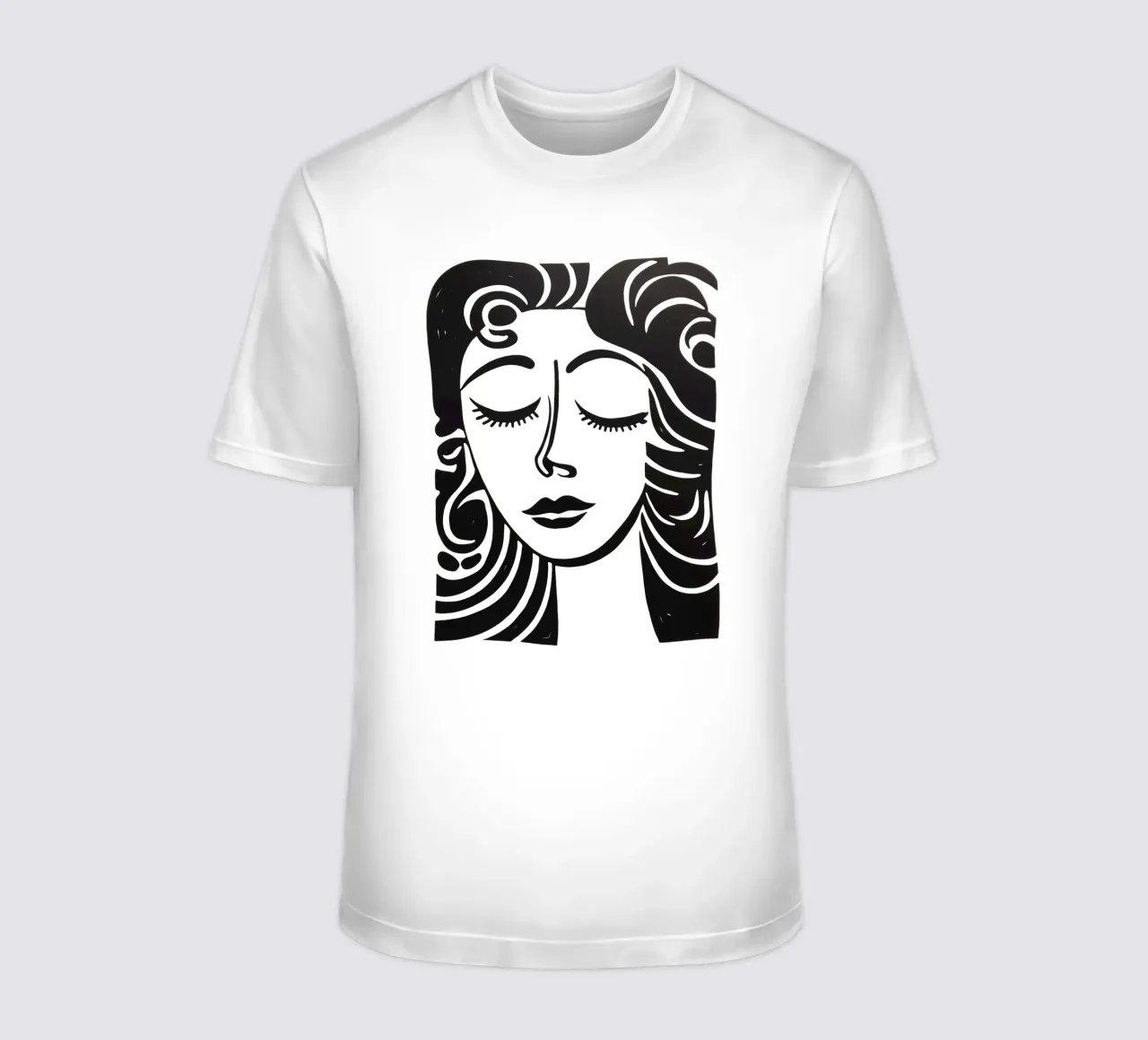 Ritratto minimalista di una donna sognante in bianco e nero t-shirt da Autofocus