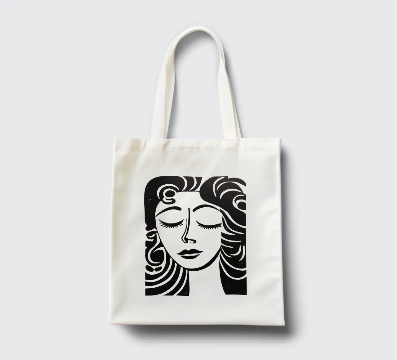 Ritratto minimalista di una donna sognante in bianco e nero borsa in juta da Autofocus