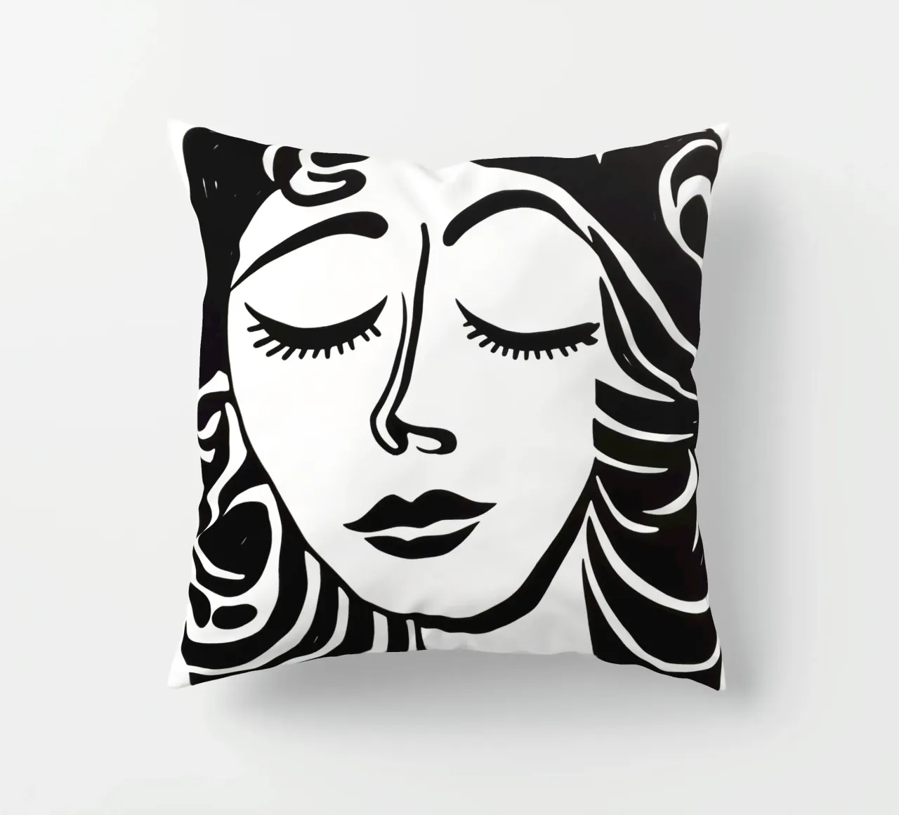 Ritratto minimalista di una donna sognante in bianco e nero cuscino da Autofocus
