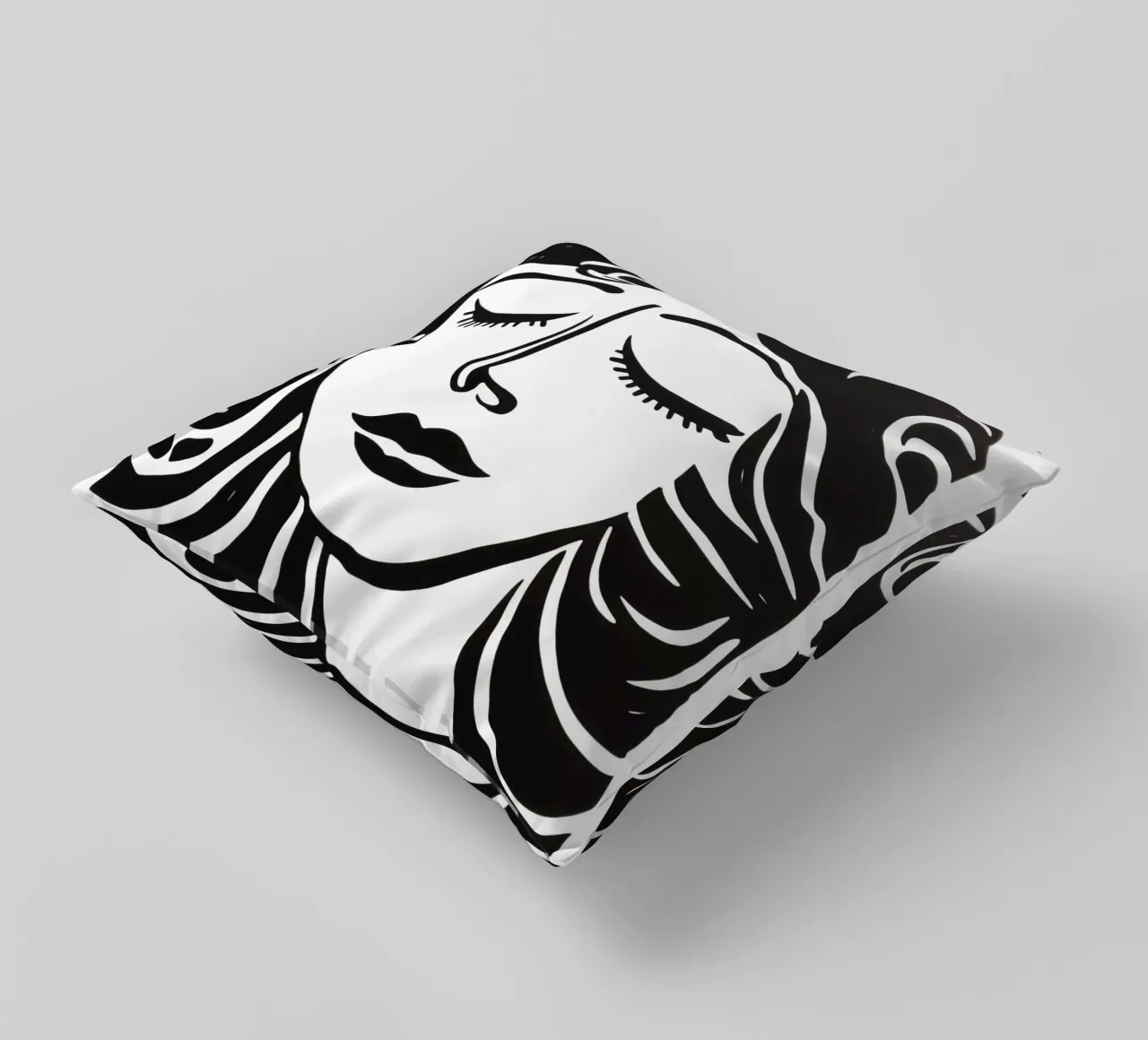 Ritratto minimalista di una donna sognante in bianco e nero cuscino da Autofocus