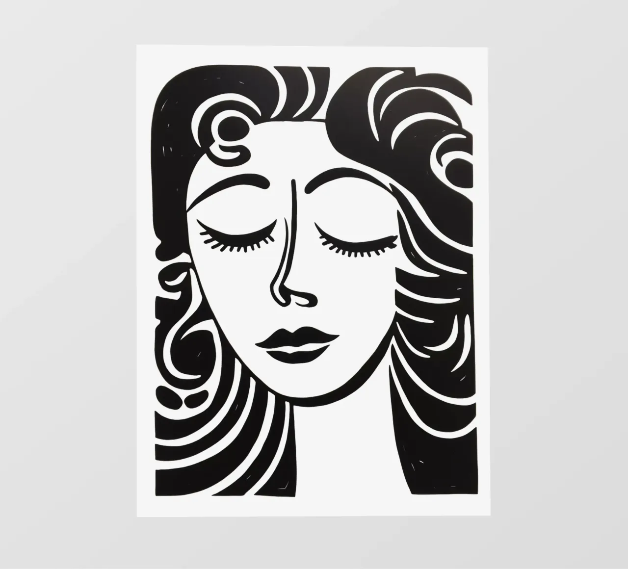 Ritratto minimalista di una donna sognante in bianco e nero telo in pvc da Autofocus
