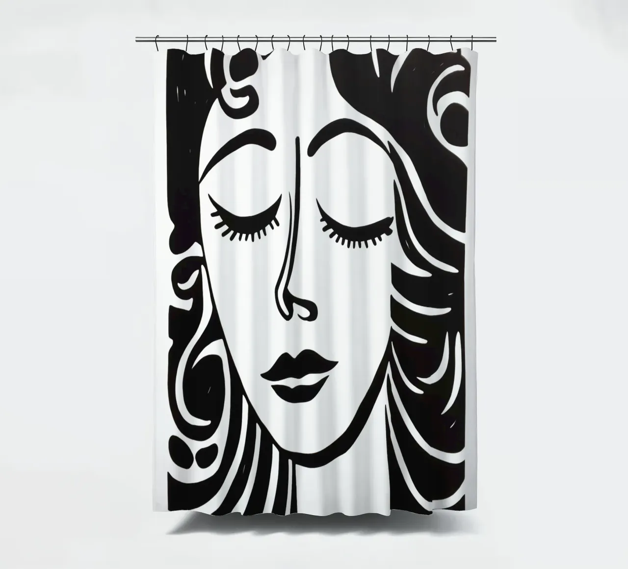 Ritratto minimalista di una donna sognante in bianco e nero tenda da doccia da Autofocus