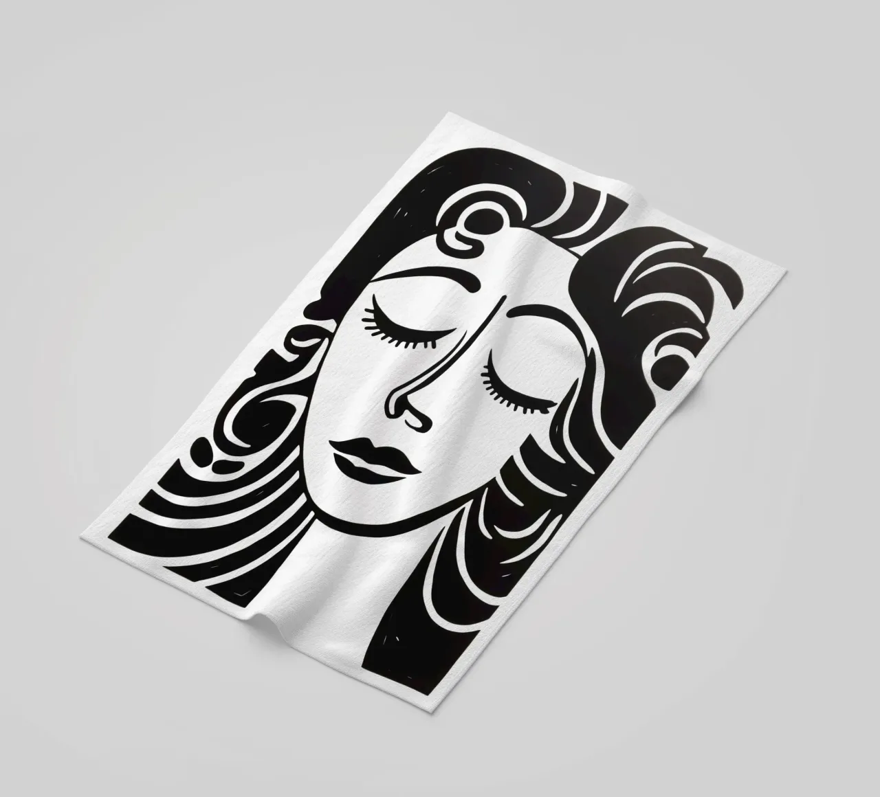 Ritratto minimalista di una donna sognante in bianco e nero telo mare da Autofocus