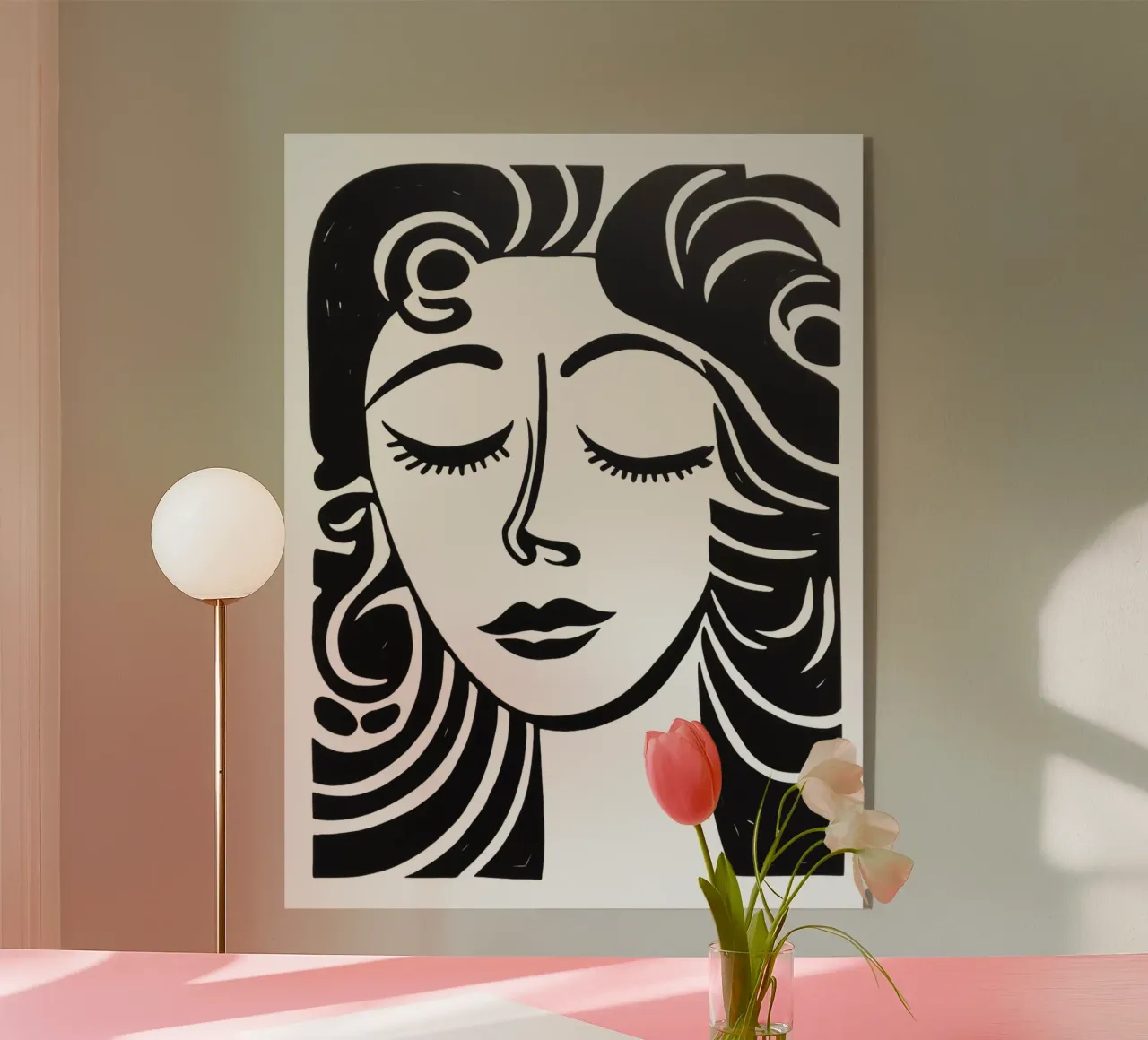 Ritratto minimalista di una donna sognante in bianco e nero plexiglass da Autofocus