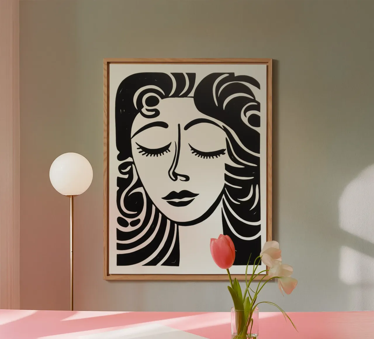 Ritratto minimalista di una donna sognante in bianco e nero alluminio dibond da Autofocus
