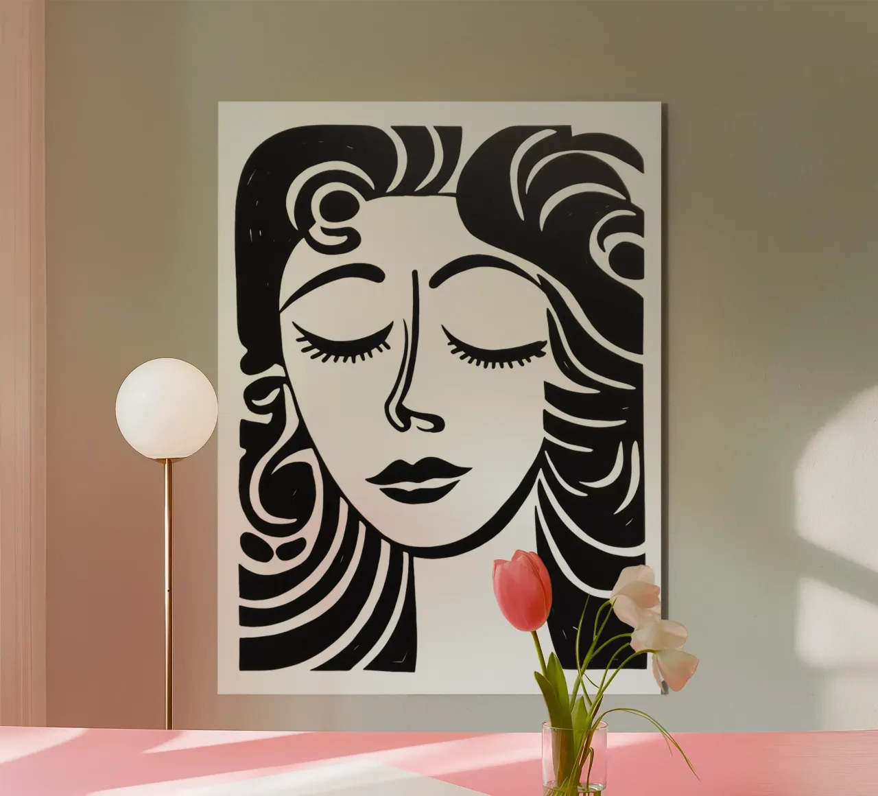 Ritratto minimalista di una donna sognante in bianco e nero alluminio dibond da Autofocus