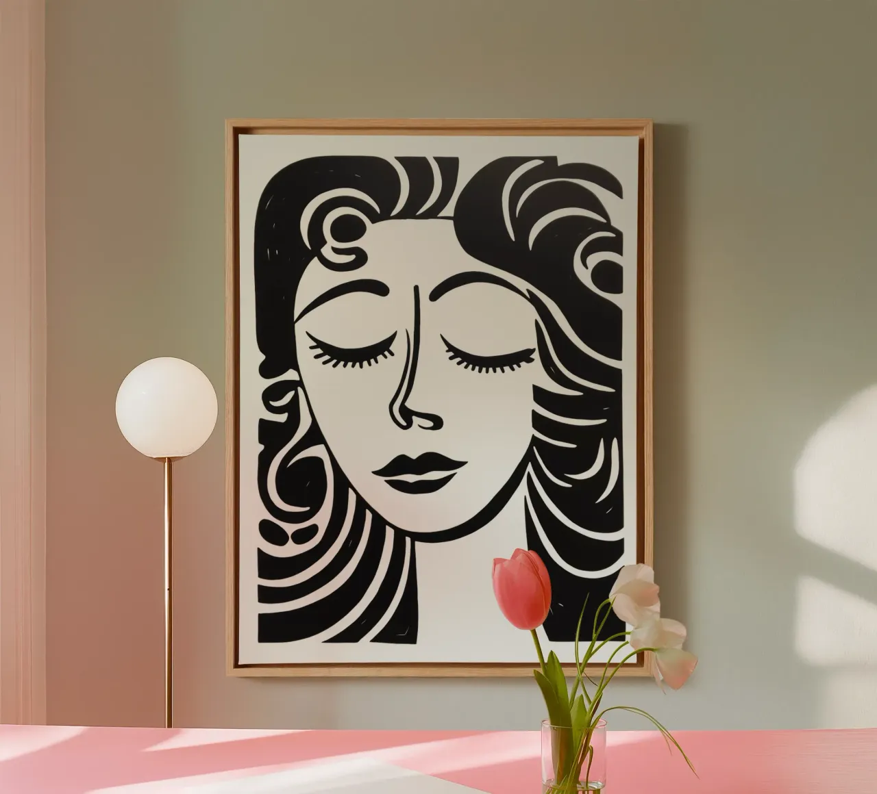 Ritratto minimalista di una donna sognante in bianco e nero tela con Cornice a cassetta da Autofocus