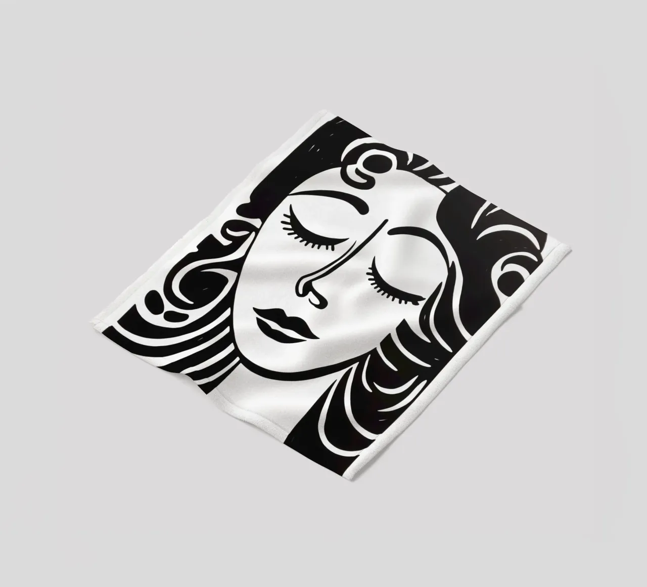 Ritratto minimalista di una donna sognante in bianco e nero coperta in pile da Autofocus