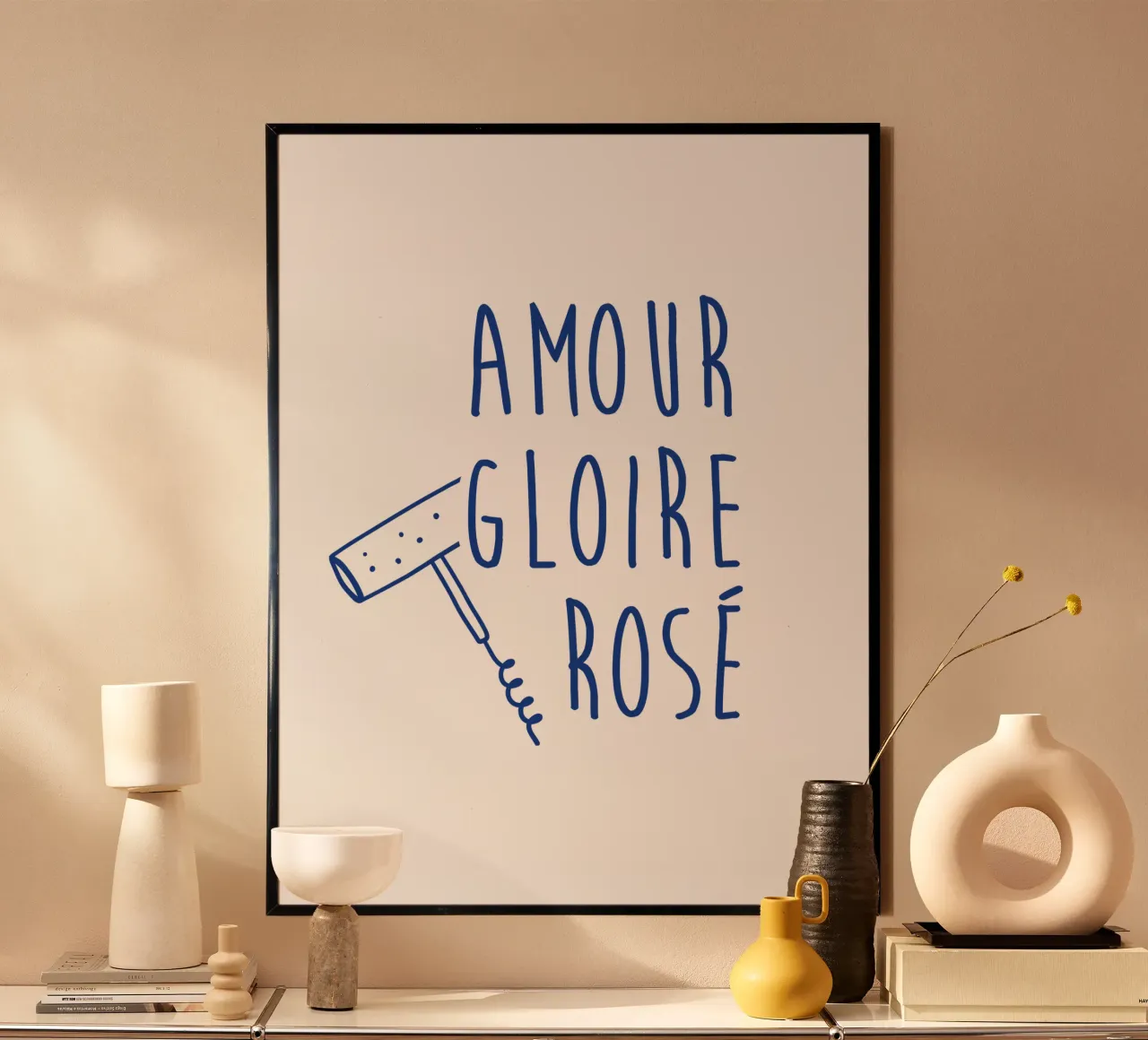 amour gloire et rosé poster with plastic frame by alice