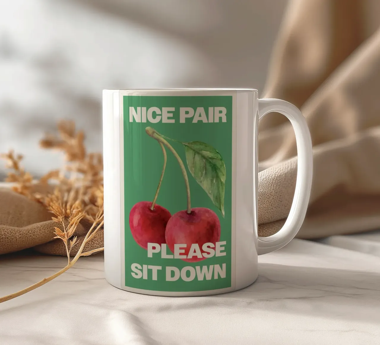 nice pair please sit down ceramic mug by bazi